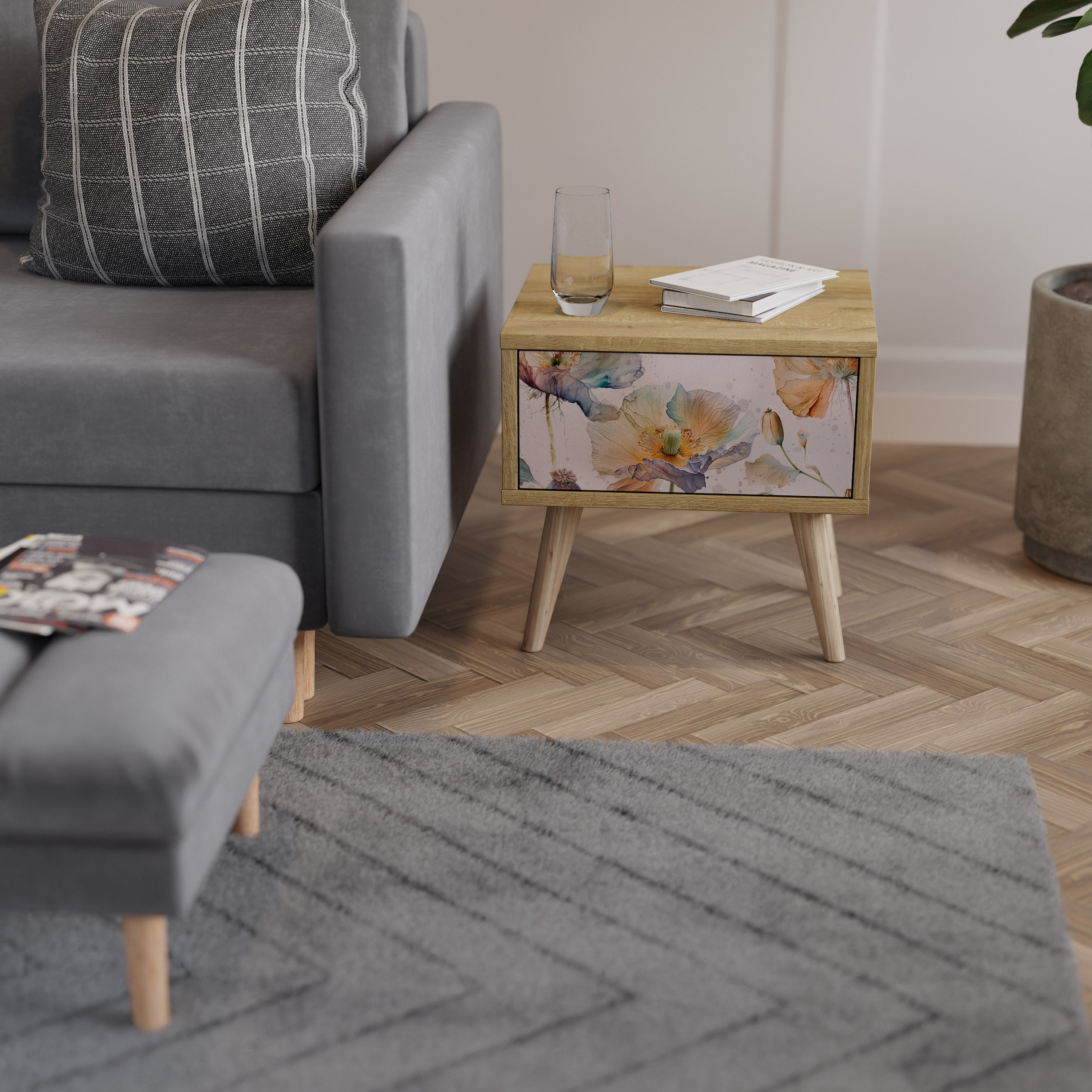 Table de chevet SOFTEN POPPY effet chêne