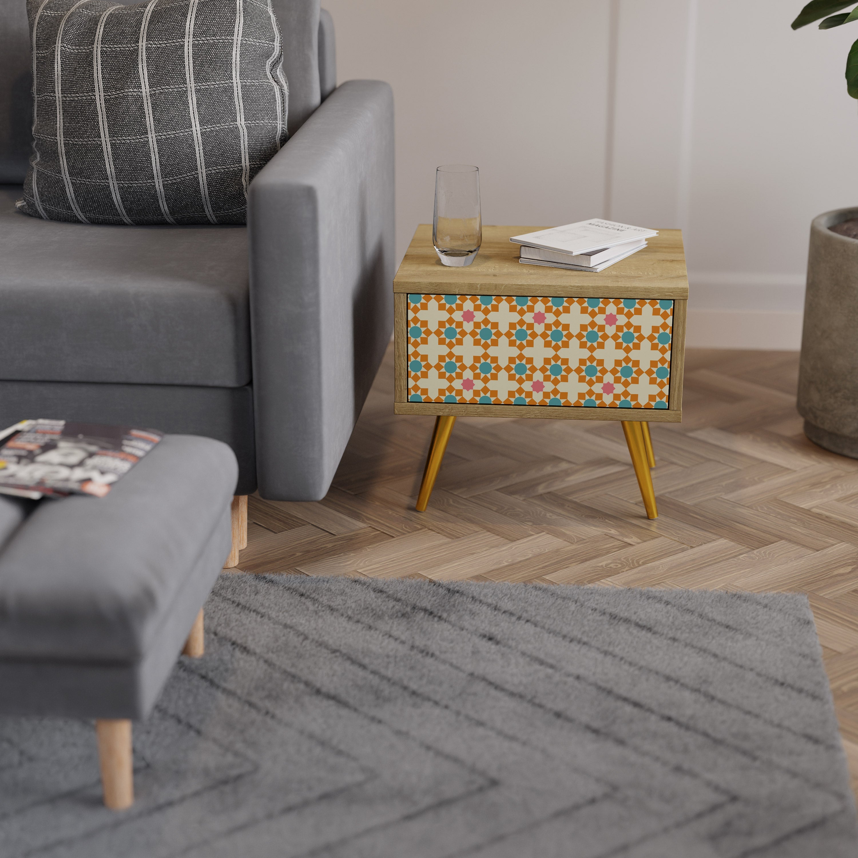 Table de chevet FLORAL DECOR effet chêne