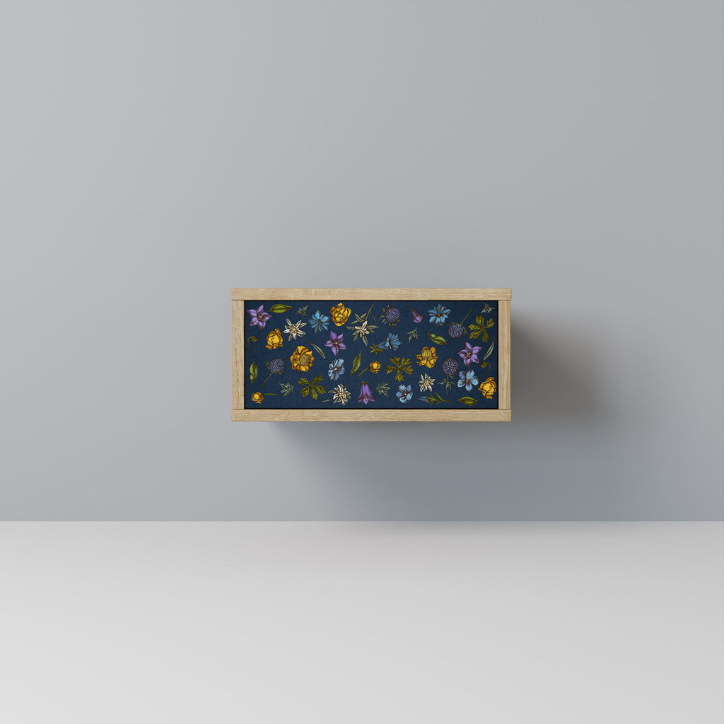 FLOWERS ON NAVY BLUE Nightstand in Oak Effect
