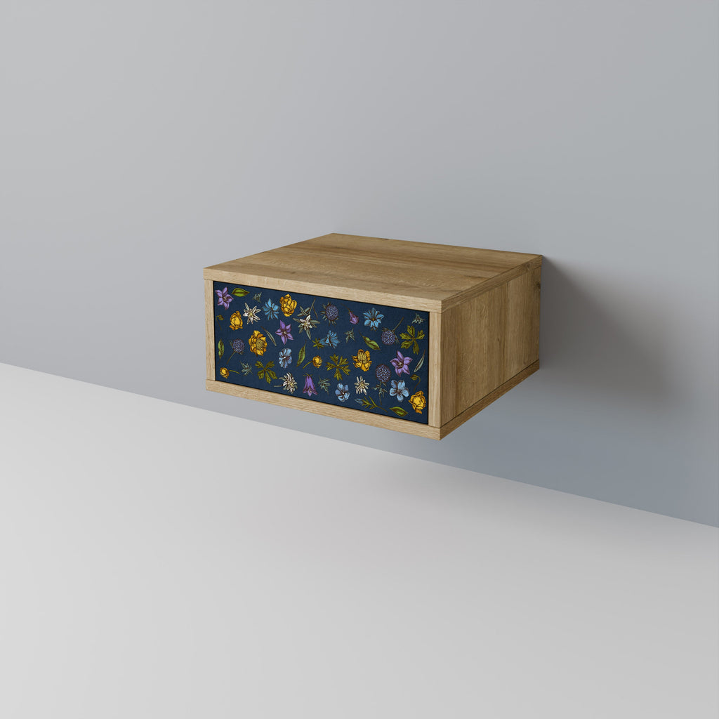 FLOWERS ON NAVY BLUE Nightstand in Oak Effect