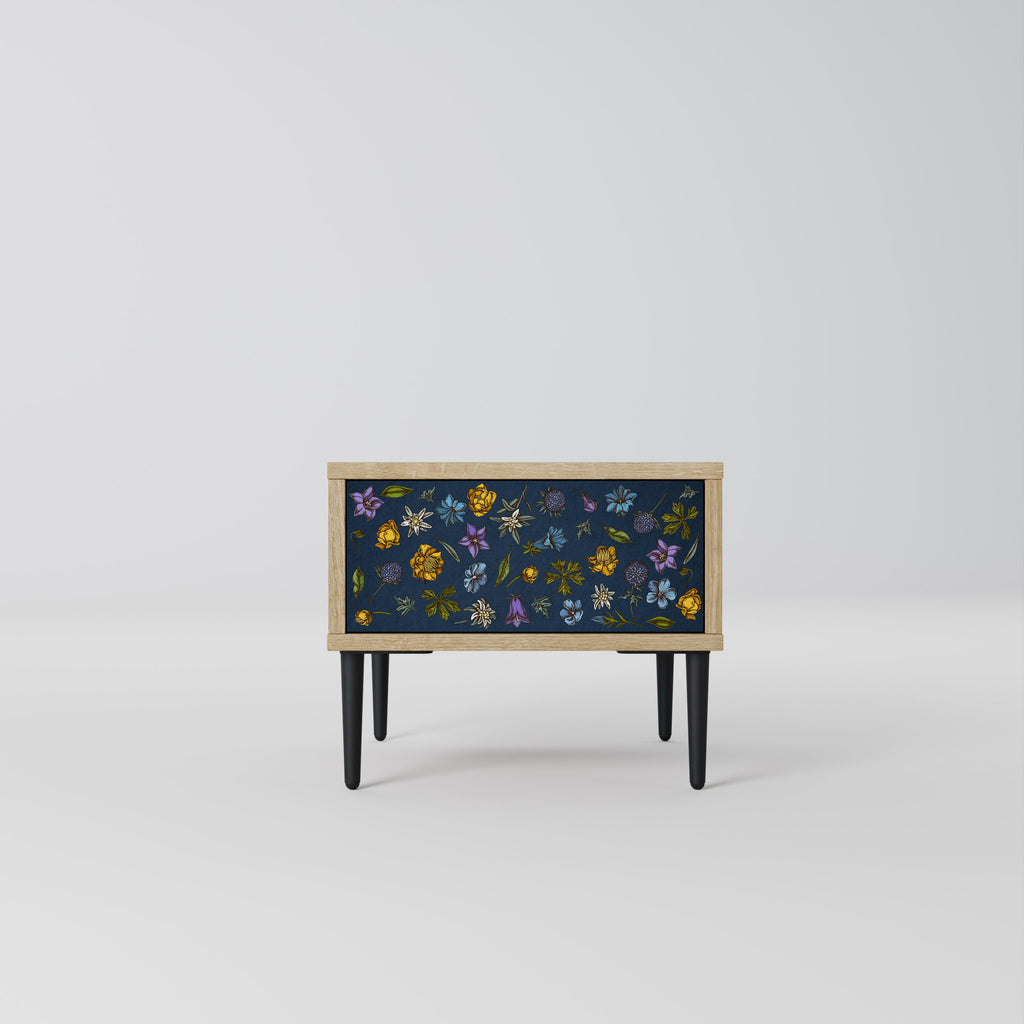 FLOWERS ON NAVY BLUE Nightstand in Oak Effect