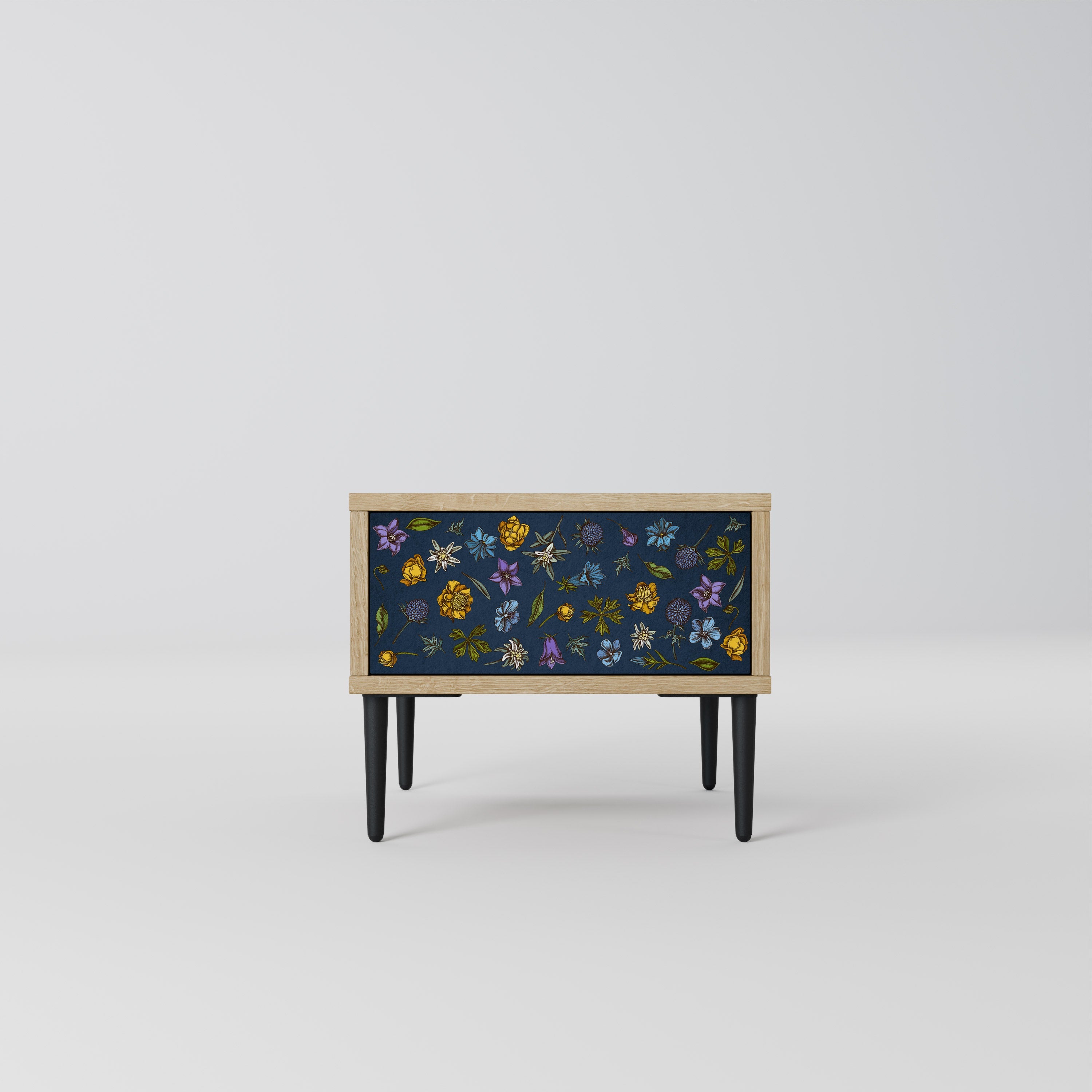 Table de chevet FLOWERS ON NAVY BLUE effet chêne