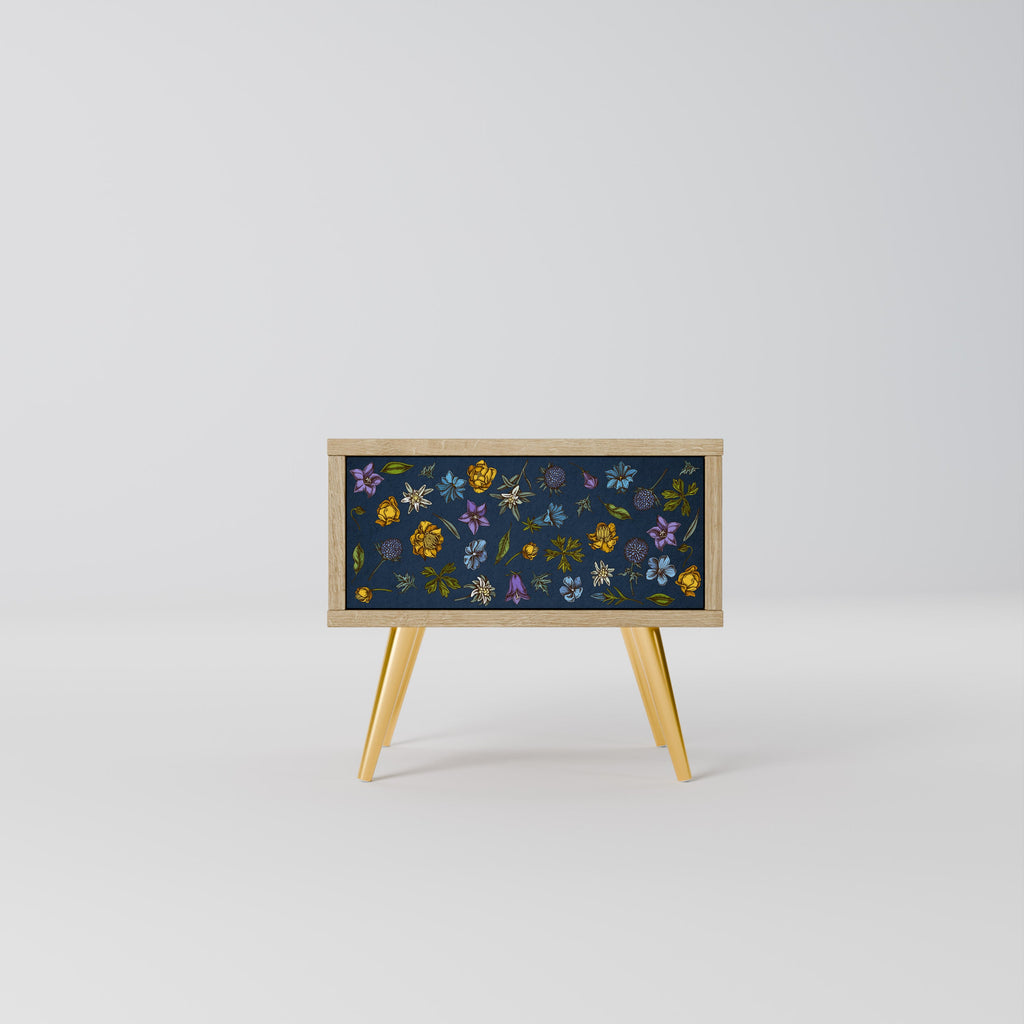 FLOWERS ON NAVY BLUE Nightstand in Oak Effect