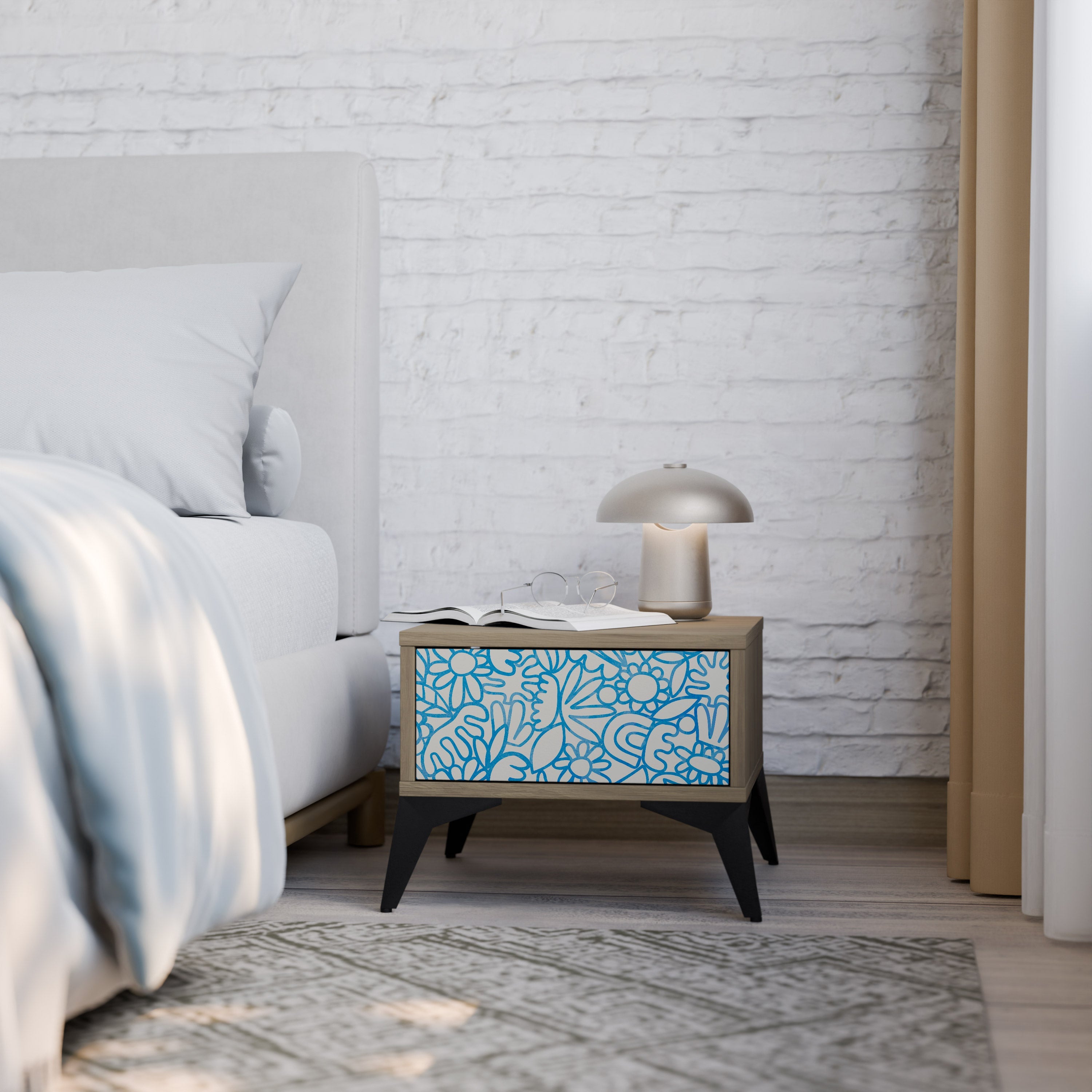 Table de chevet BLOOMY MORNING effet chêne