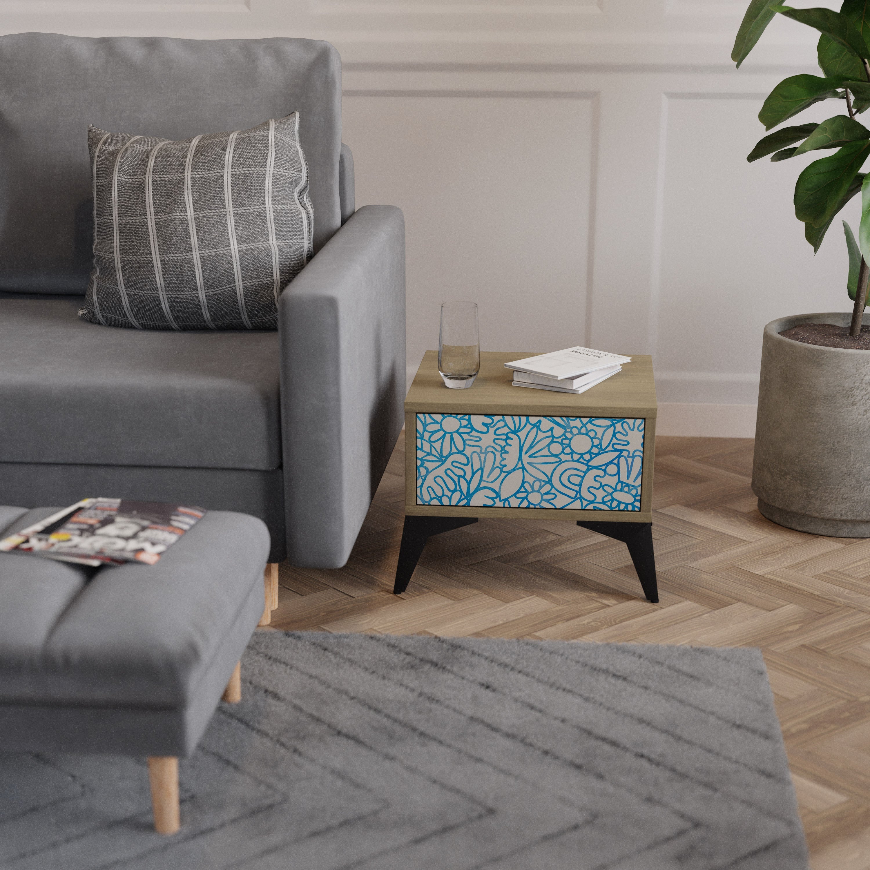 Table de chevet BLOOMY MORNING effet chêne