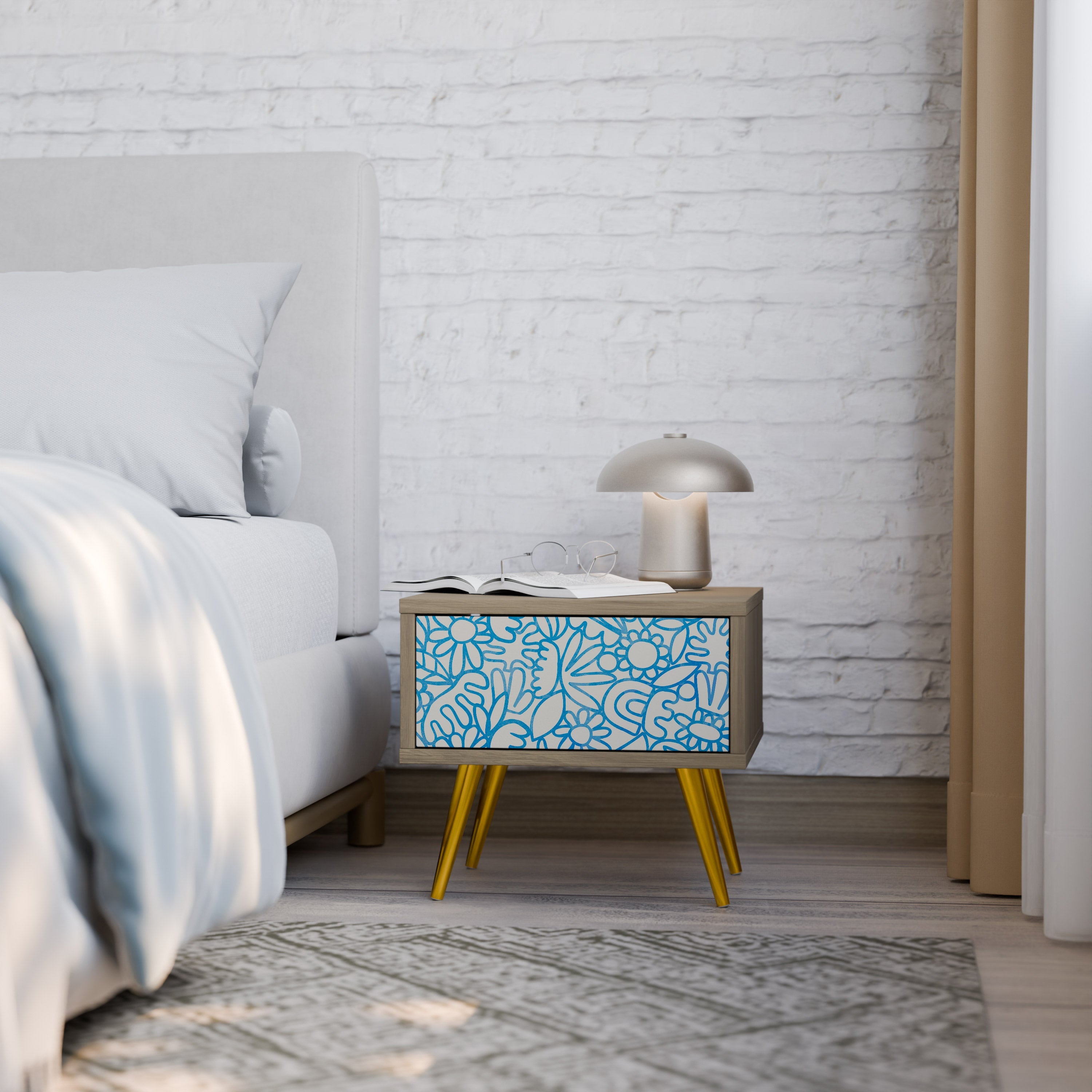 Table de chevet BLOOMY MORNING effet chêne