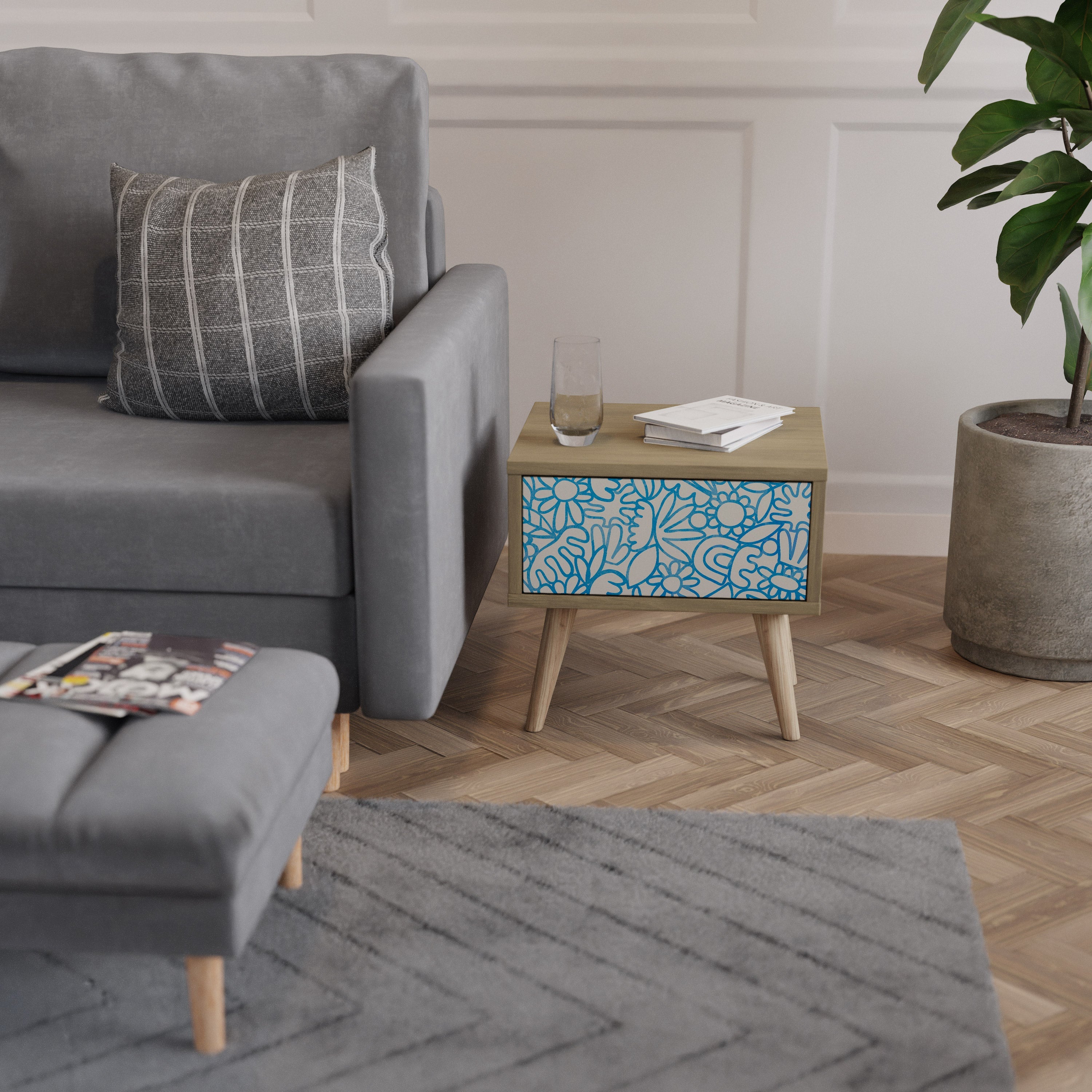 Table de chevet BLOOMY MORNING effet chêne