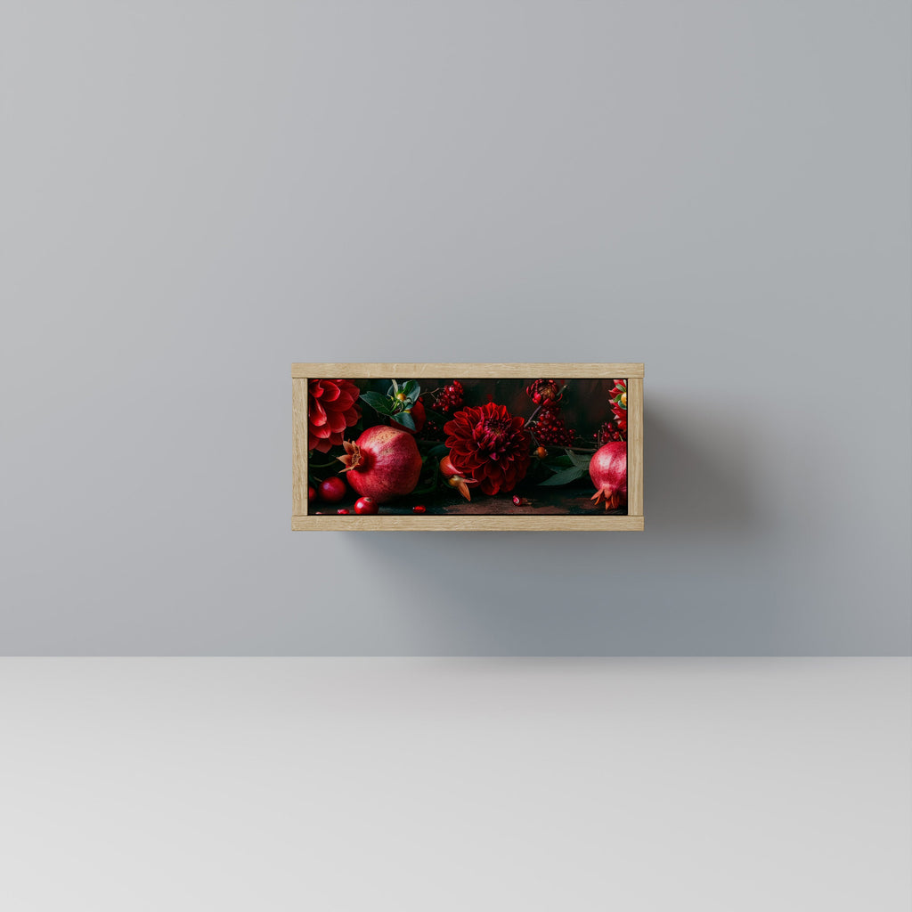 Table de chevet DAHLIAS ET GRENADES effet chêne