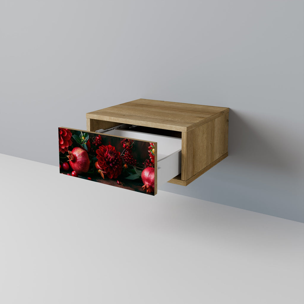 Table de chevet DAHLIAS ET GRENADES effet chêne