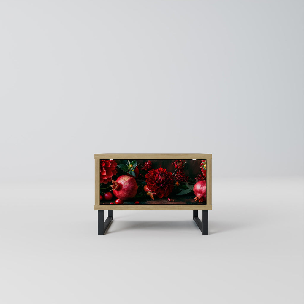 Table de chevet DAHLIAS ET GRENADES effet chêne