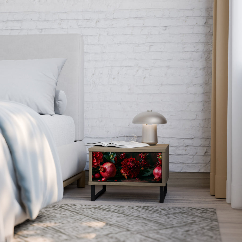 Table de chevet DAHLIAS ET GRENADES effet chêne