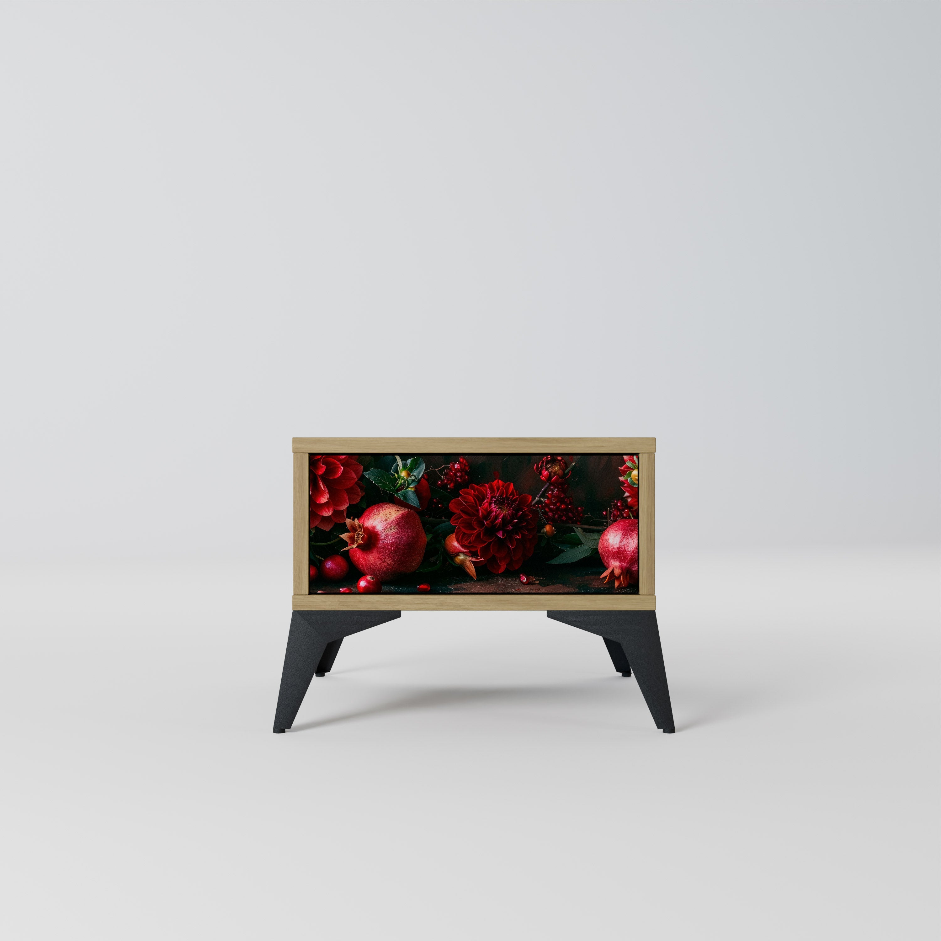 Table de chevet DAHLIAS ET GRENADES effet chêne