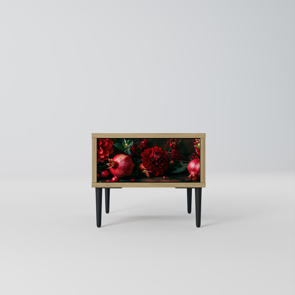 Table de chevet DAHLIAS ET GRENADES effet chêne