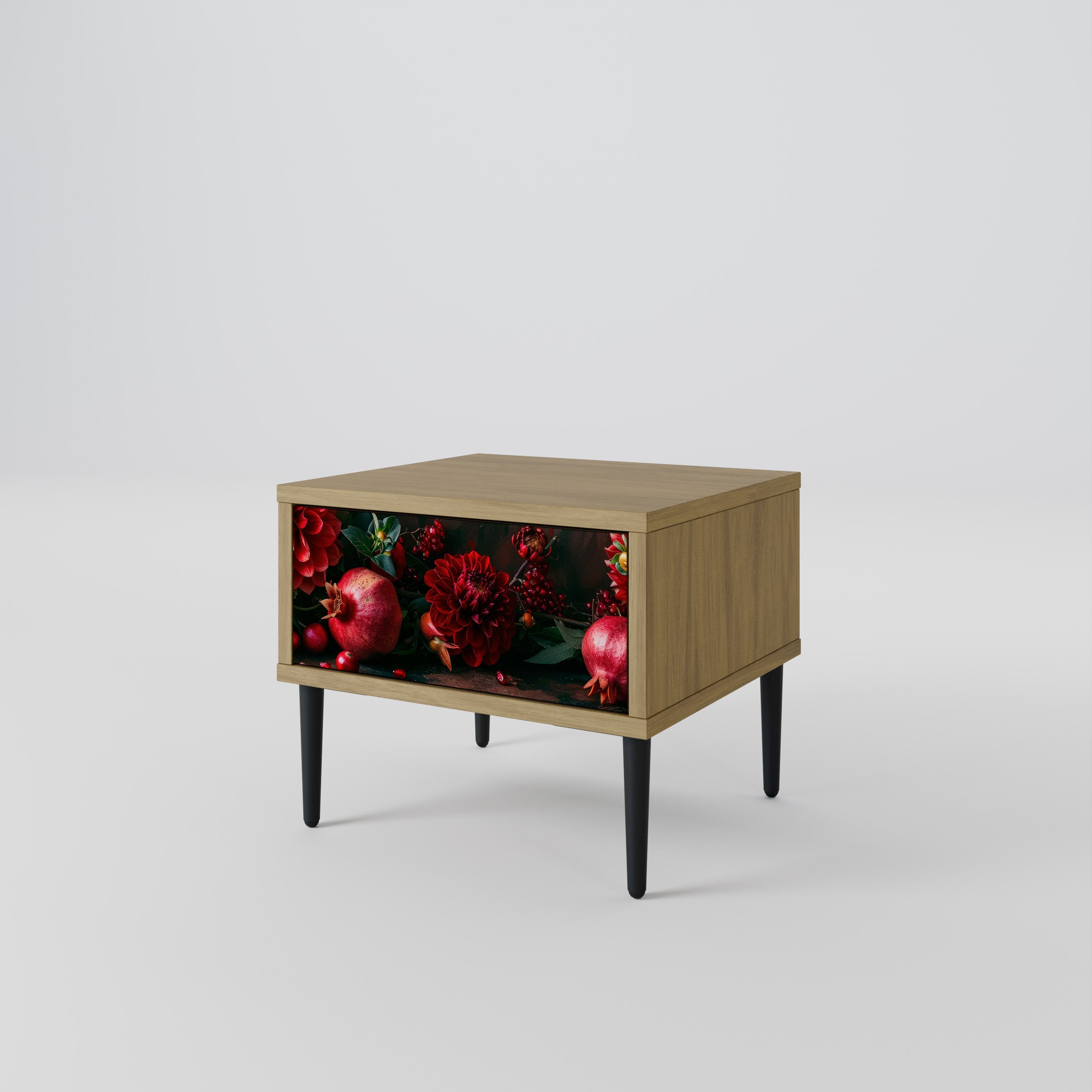 Table de chevet DAHLIAS ET GRENADES effet chêne