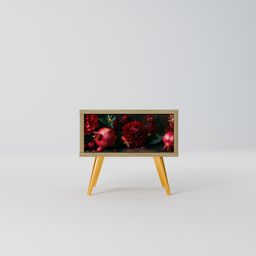 Table de chevet DAHLIAS ET GRENADES effet chêne