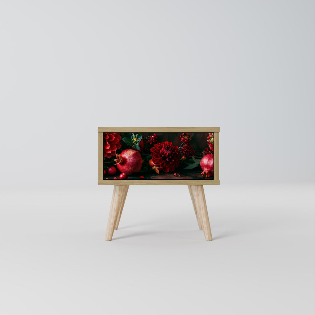 Table de chevet DAHLIAS ET GRENADES effet chêne