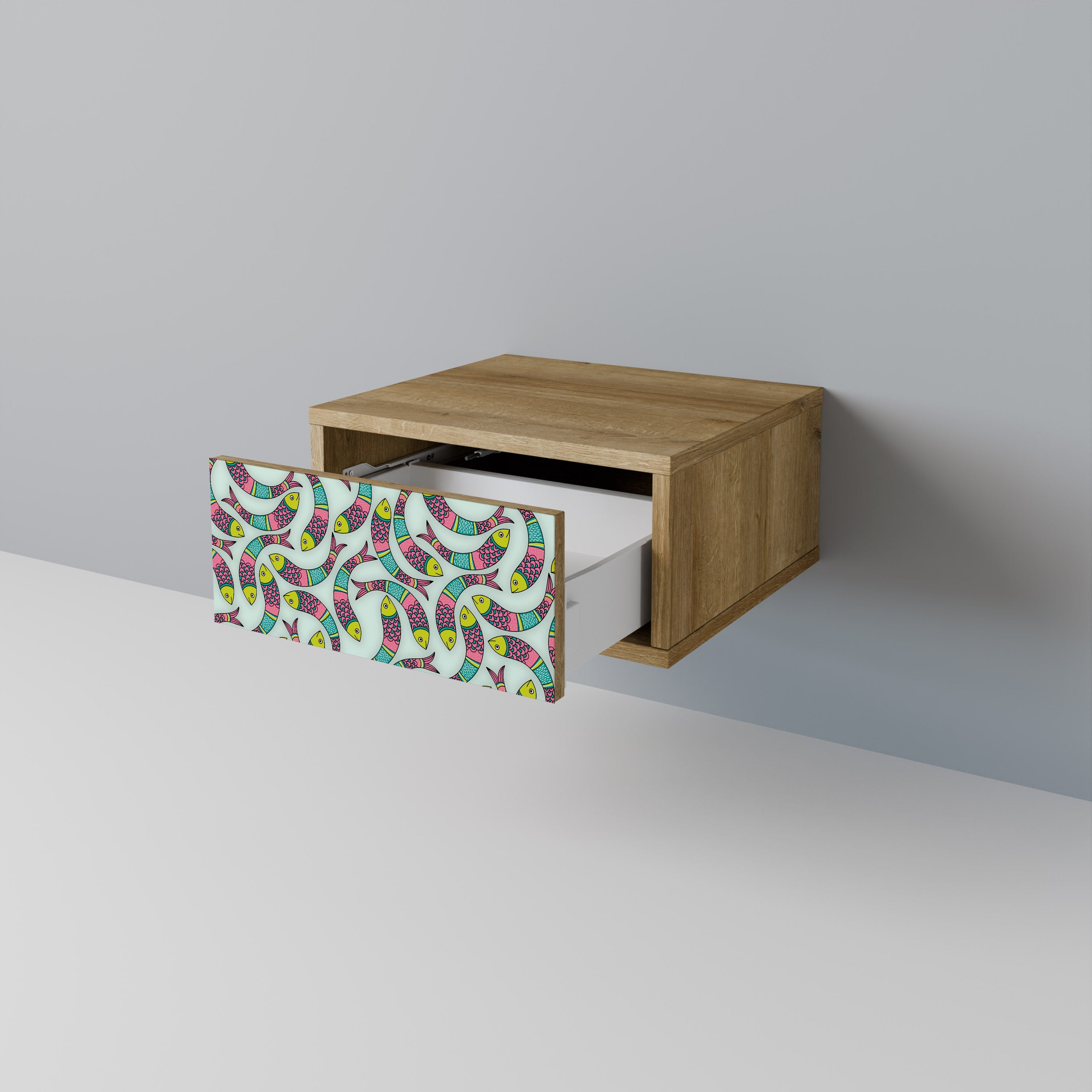 Table de chevet INDIAN FISH effet chêne