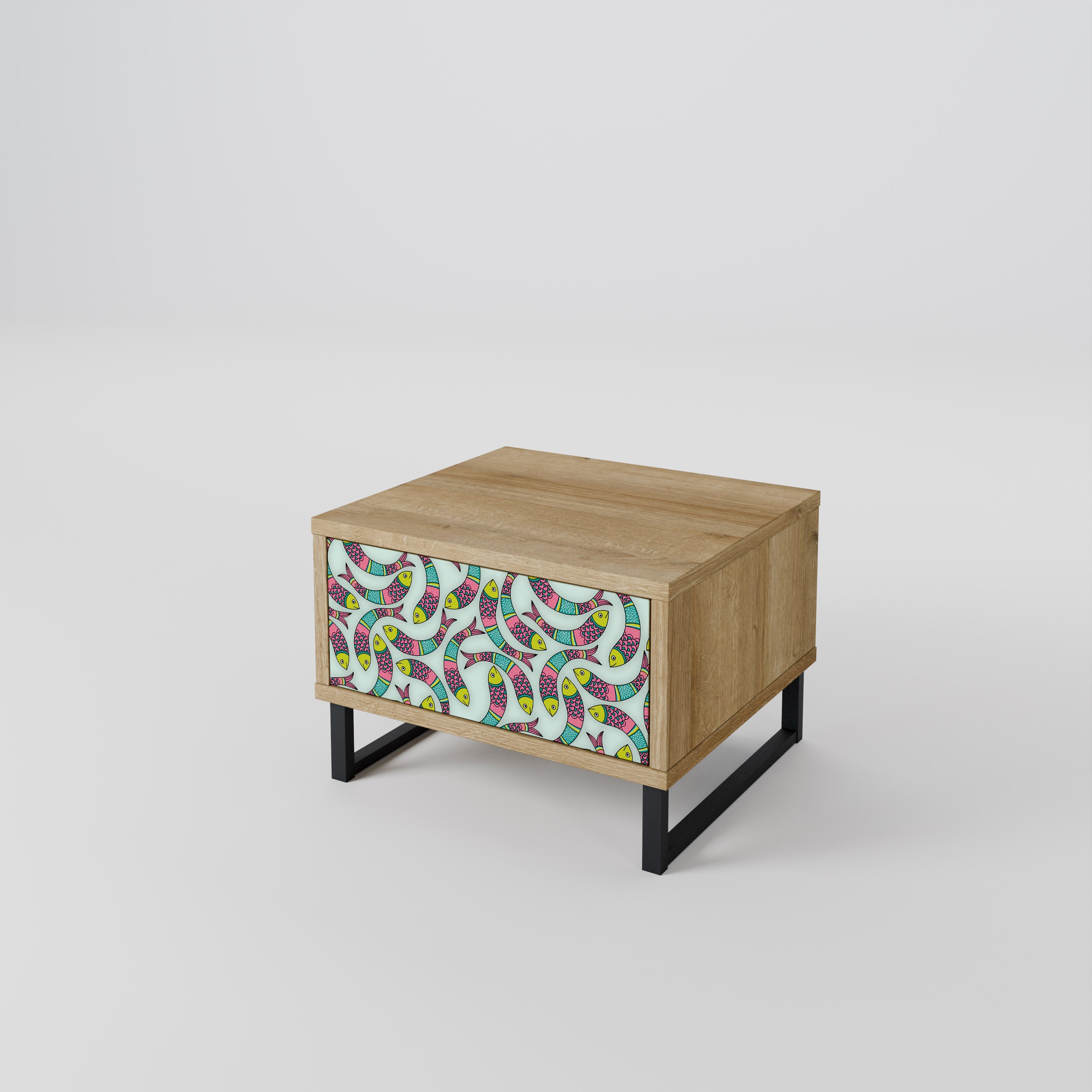 Table de chevet INDIAN FISH effet chêne