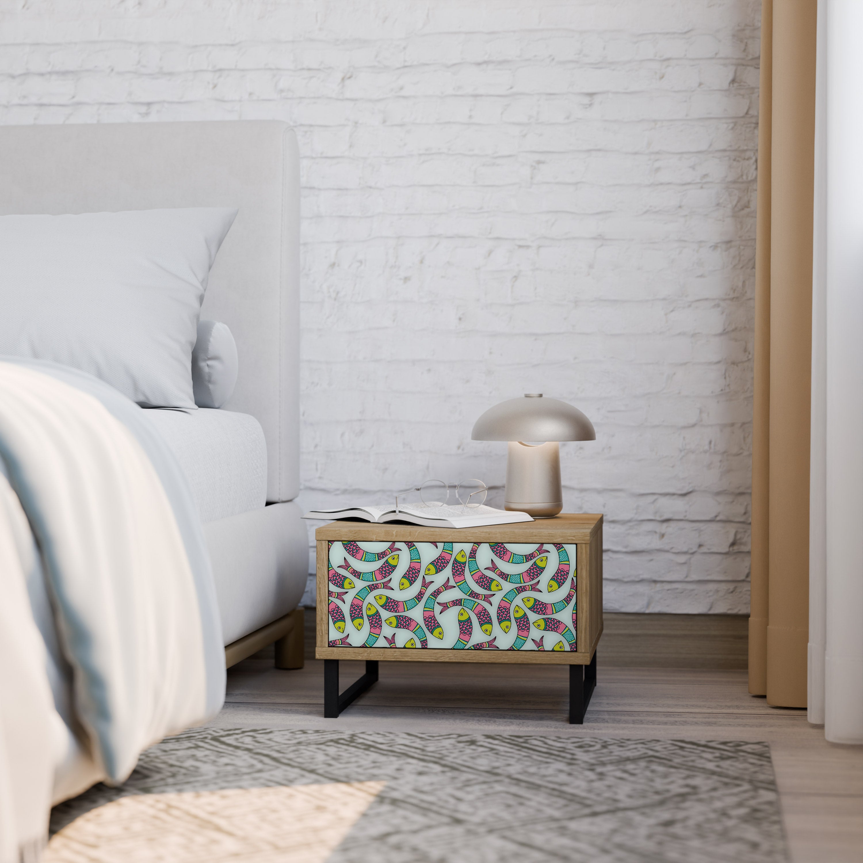 Table de chevet INDIAN FISH effet chêne
