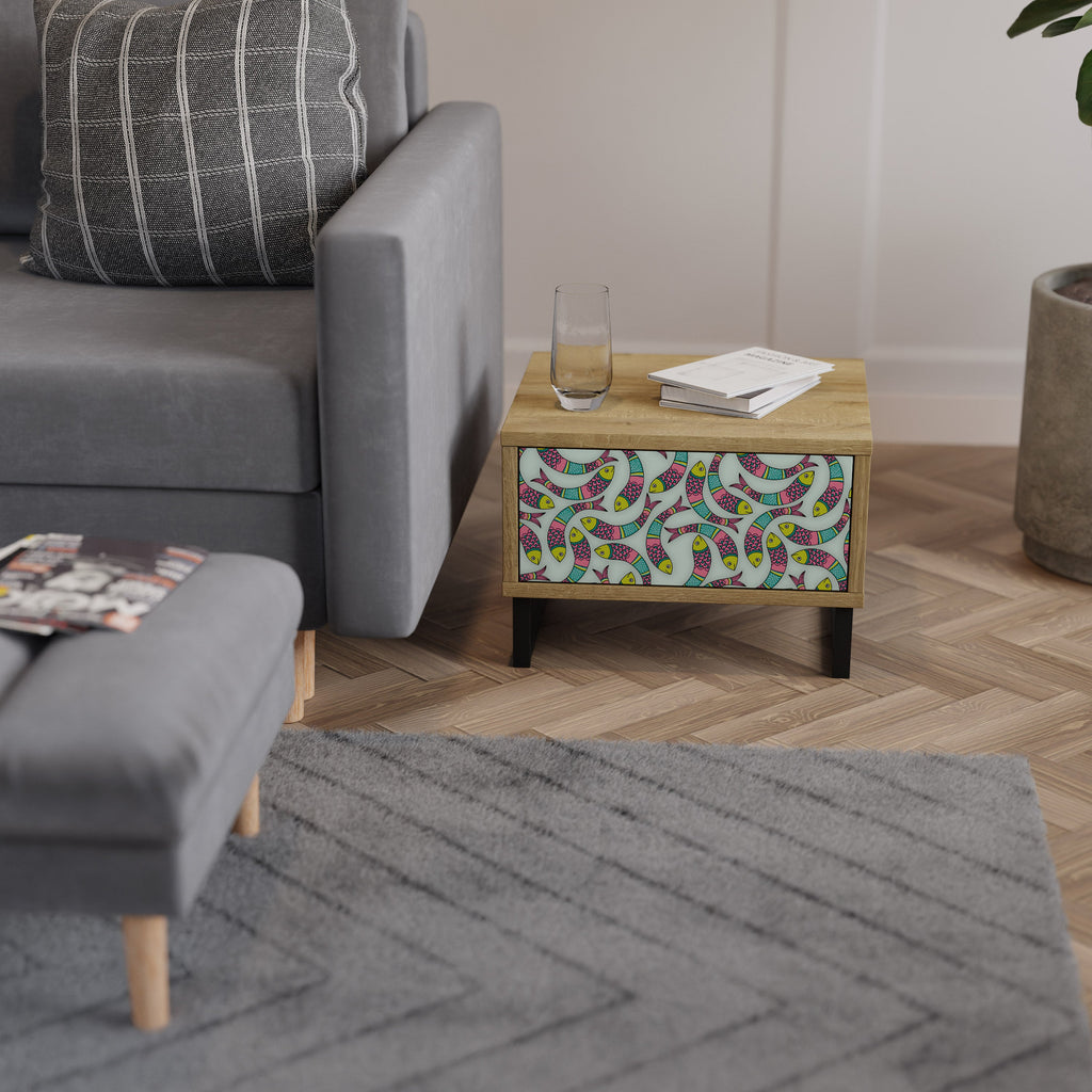 Table de chevet INDIAN FISH effet chêne