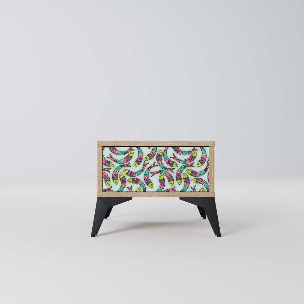 Table de chevet INDIAN FISH effet chêne