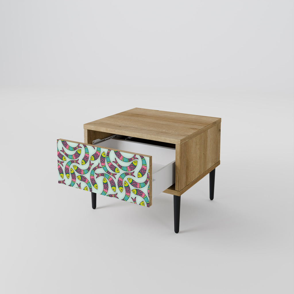 Table de chevet INDIAN FISH effet chêne