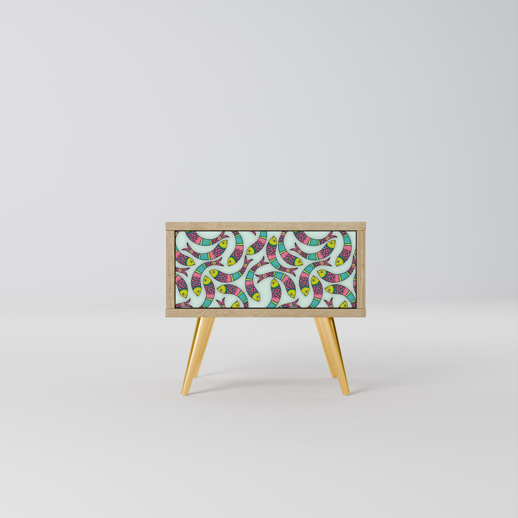 Table de chevet INDIAN FISH effet chêne