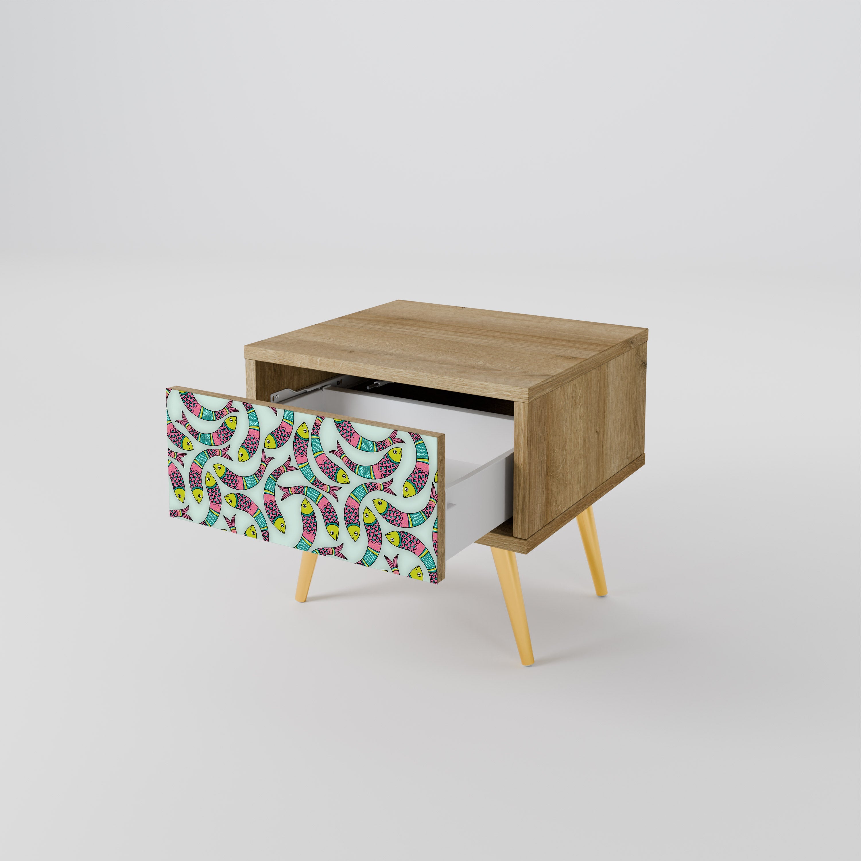 Table de chevet INDIAN FISH effet chêne