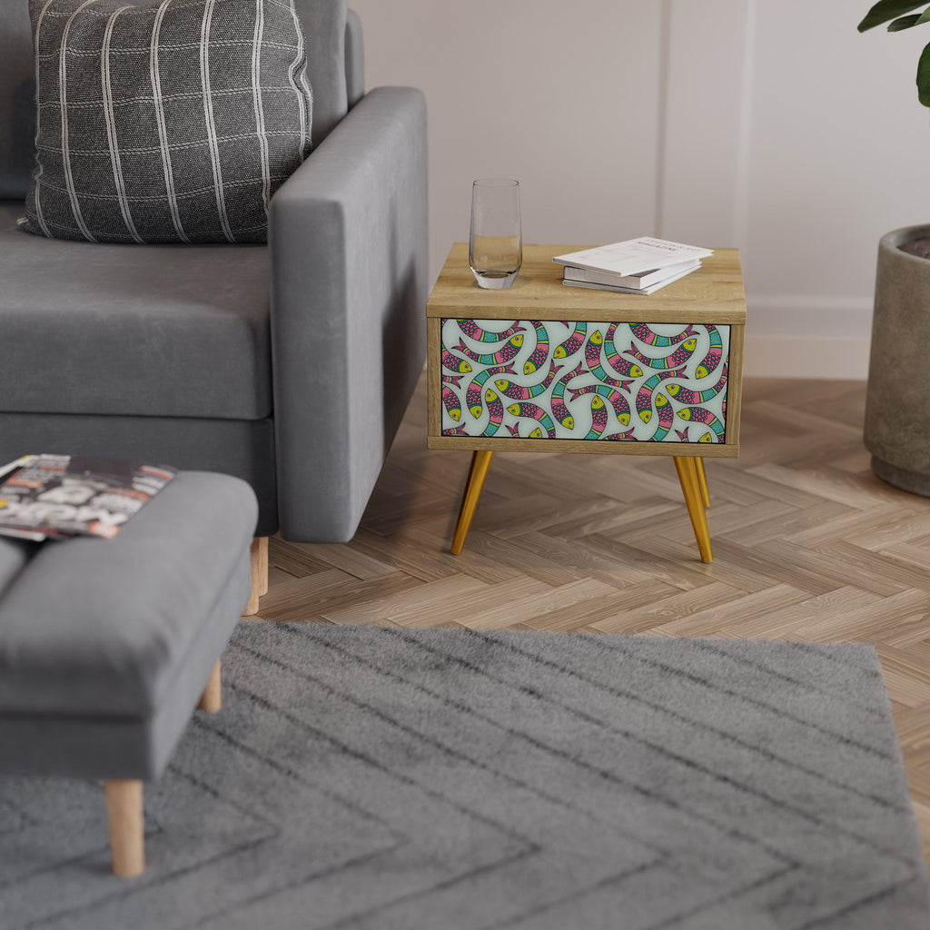 Table de chevet INDIAN FISH effet chêne