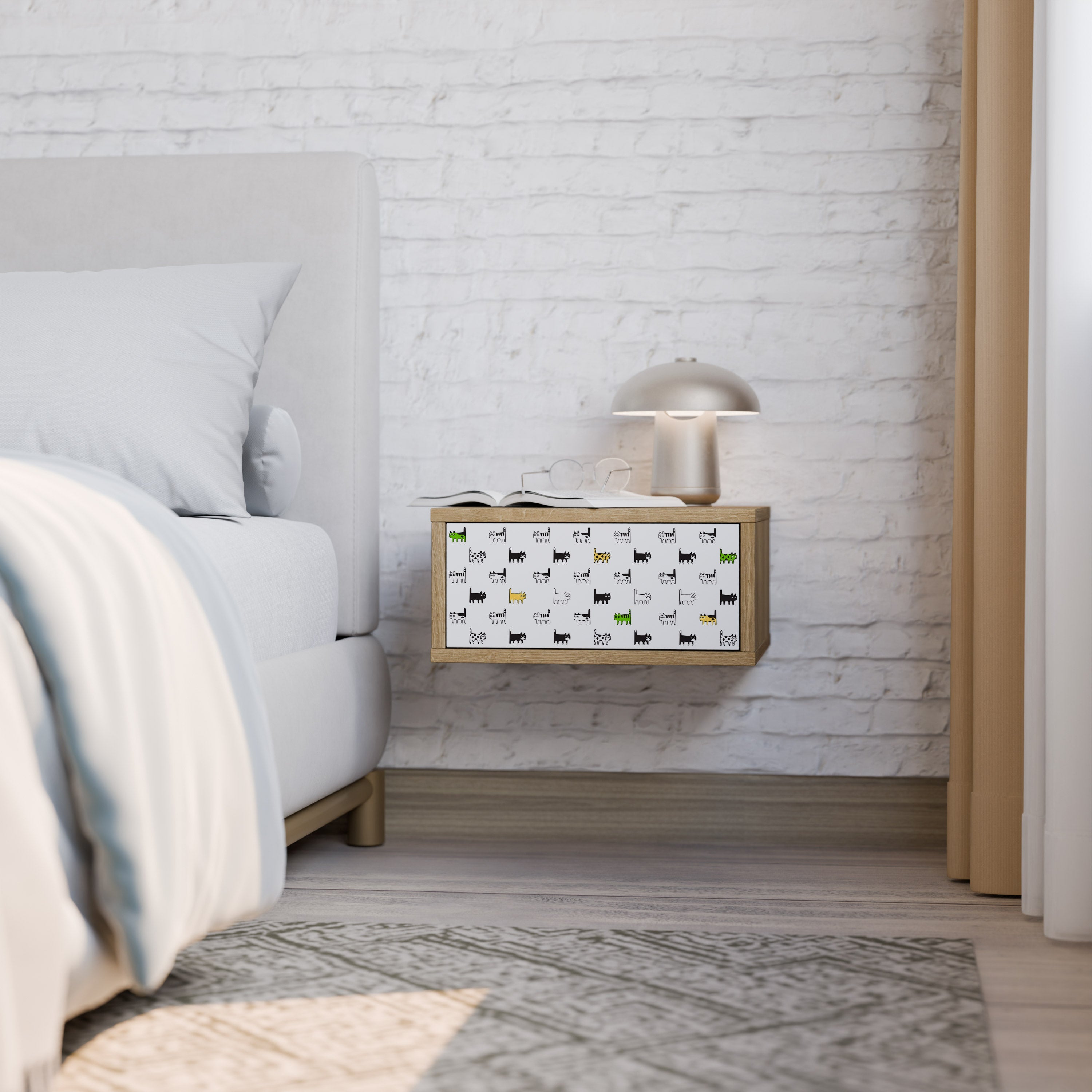 COMPILATION CHATS Table de chevet effet chêne