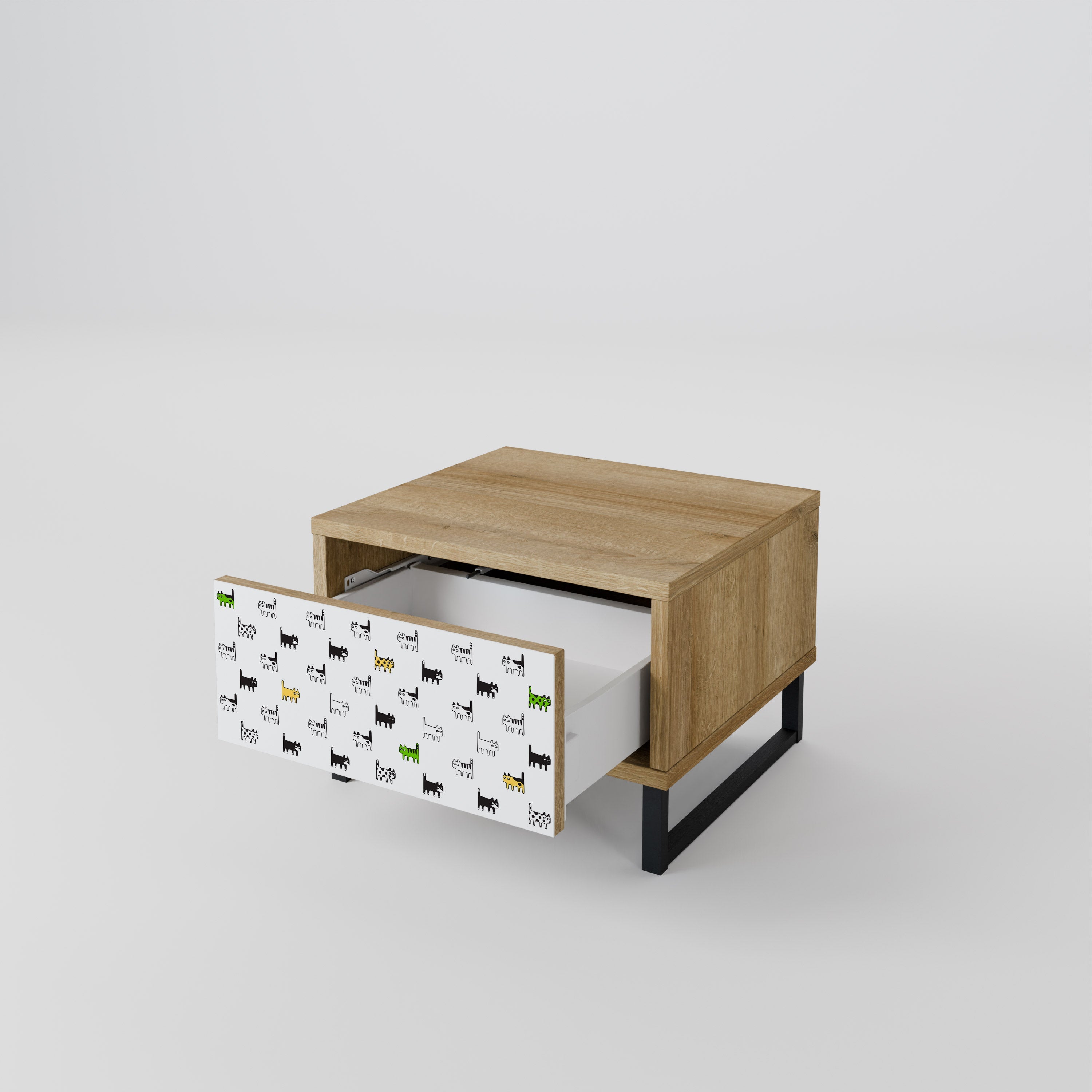 COMPILATION CHATS Table de chevet effet chêne