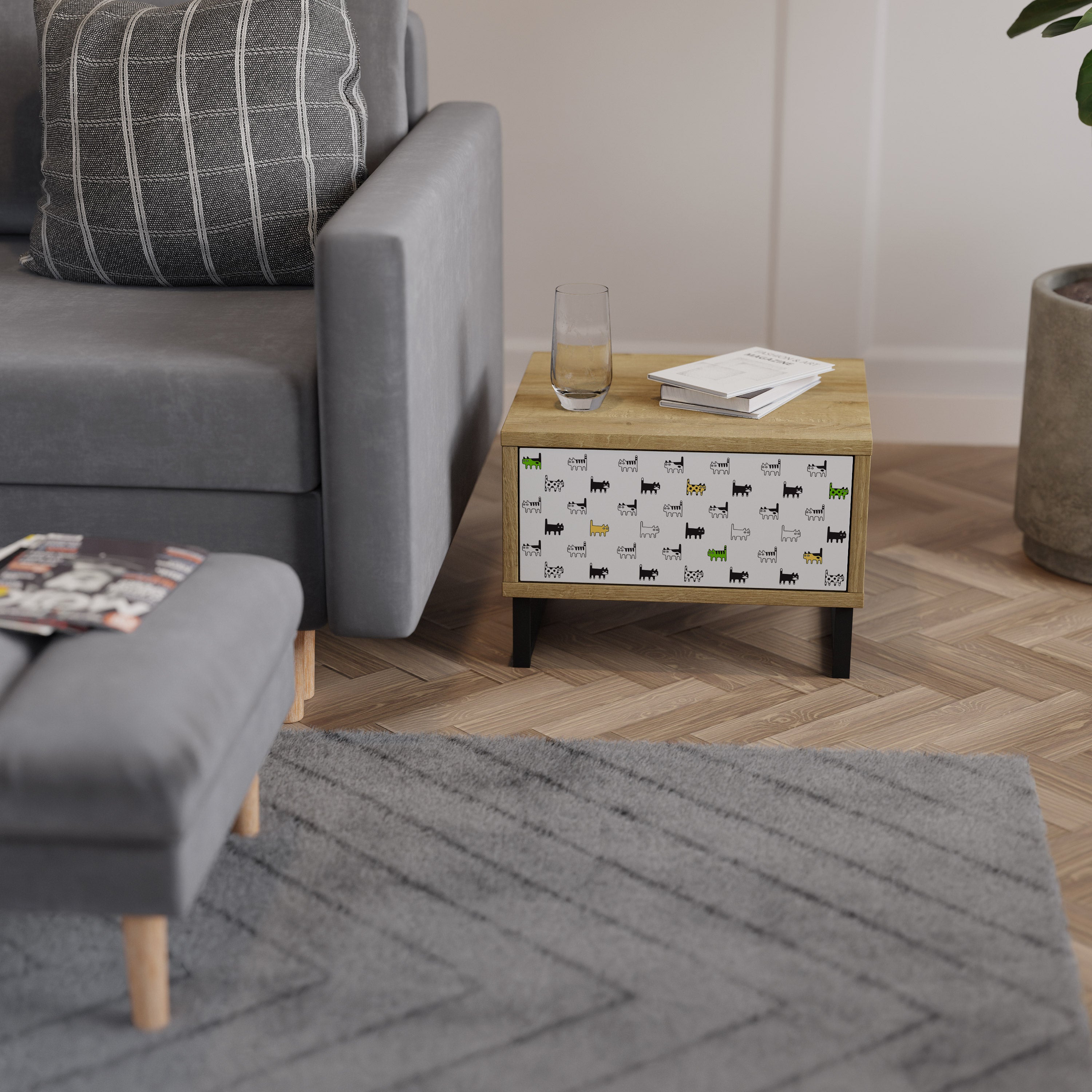 COMPILATION CHATS Table de chevet effet chêne