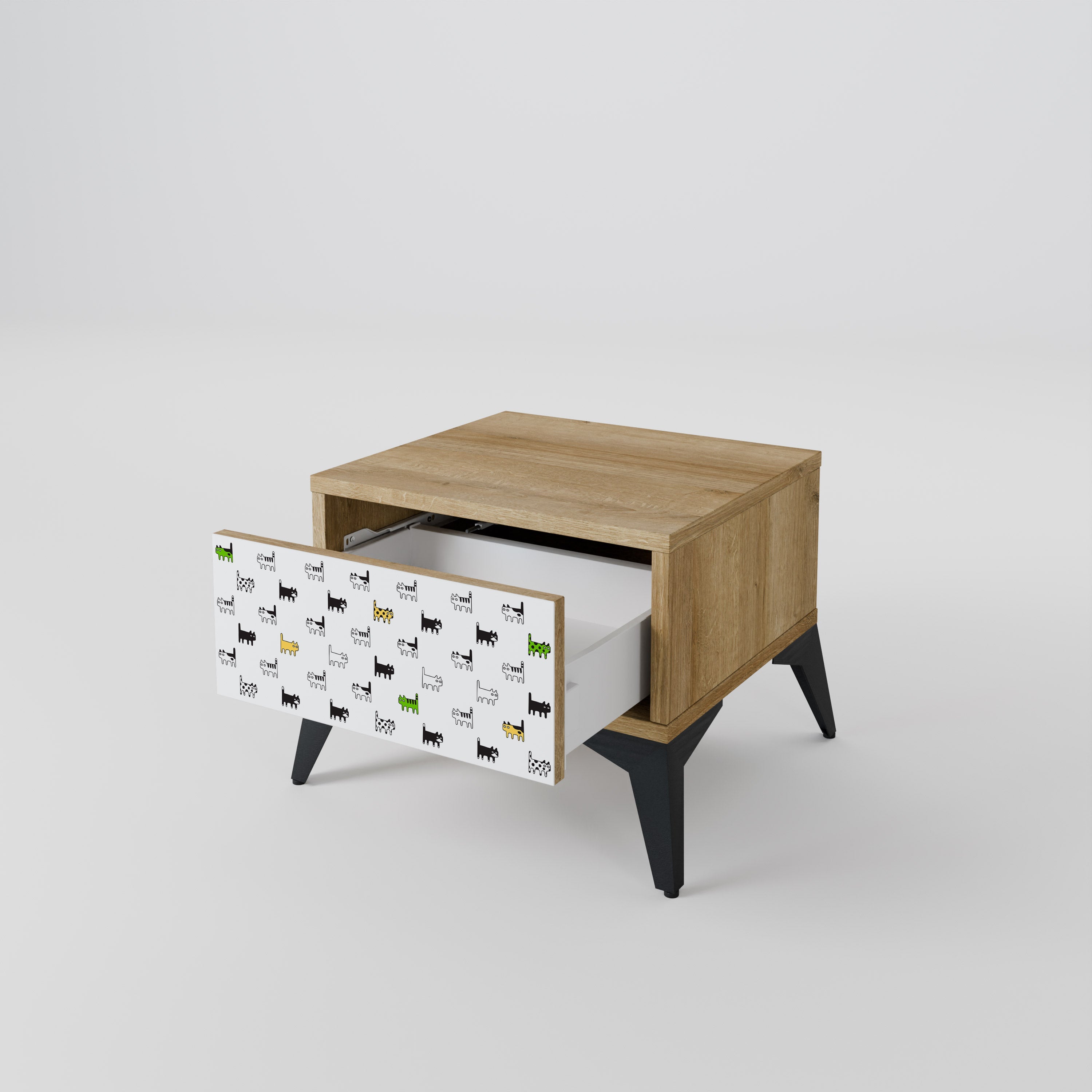 COMPILATION CHATS Table de chevet effet chêne