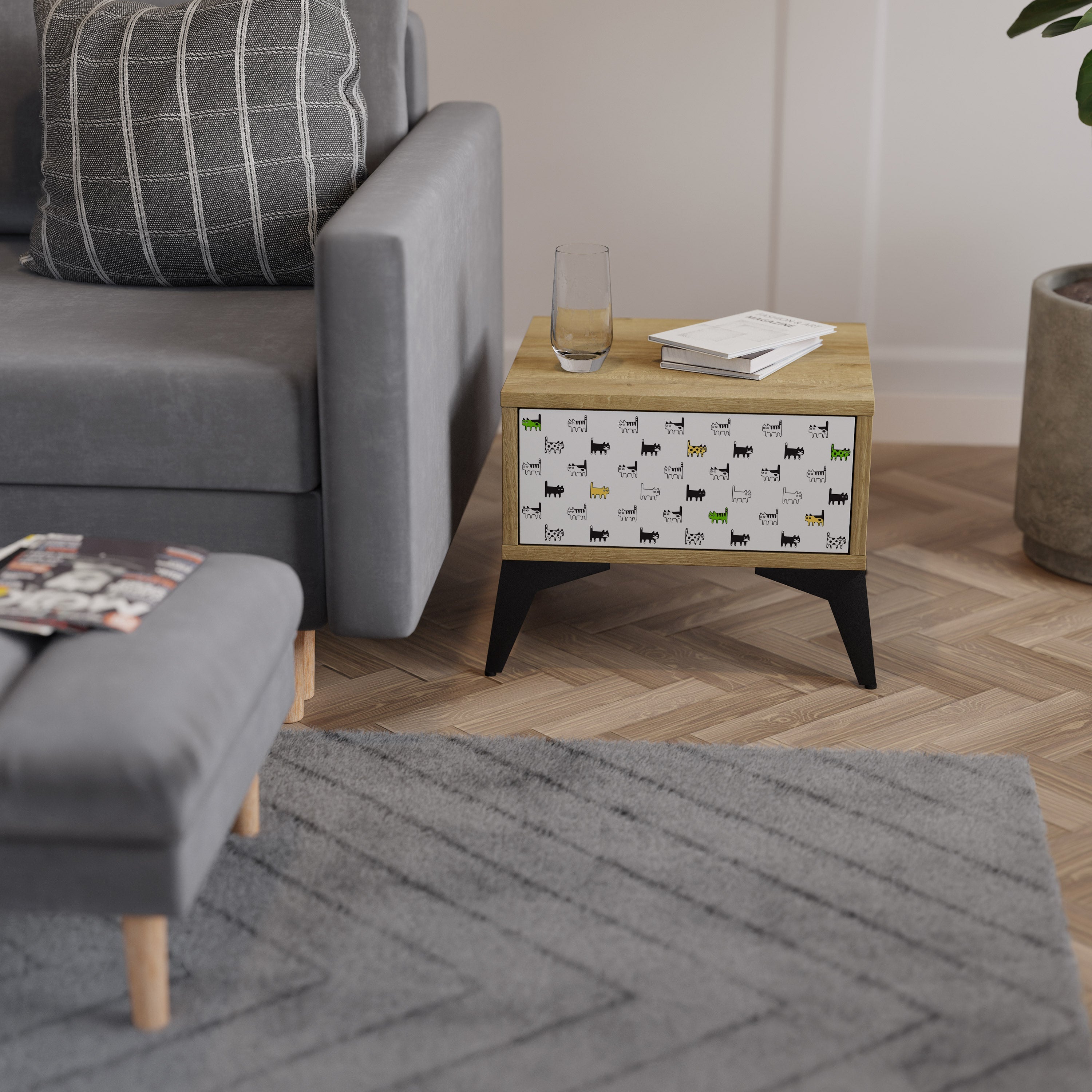 COMPILATION CHATS Table de chevet effet chêne