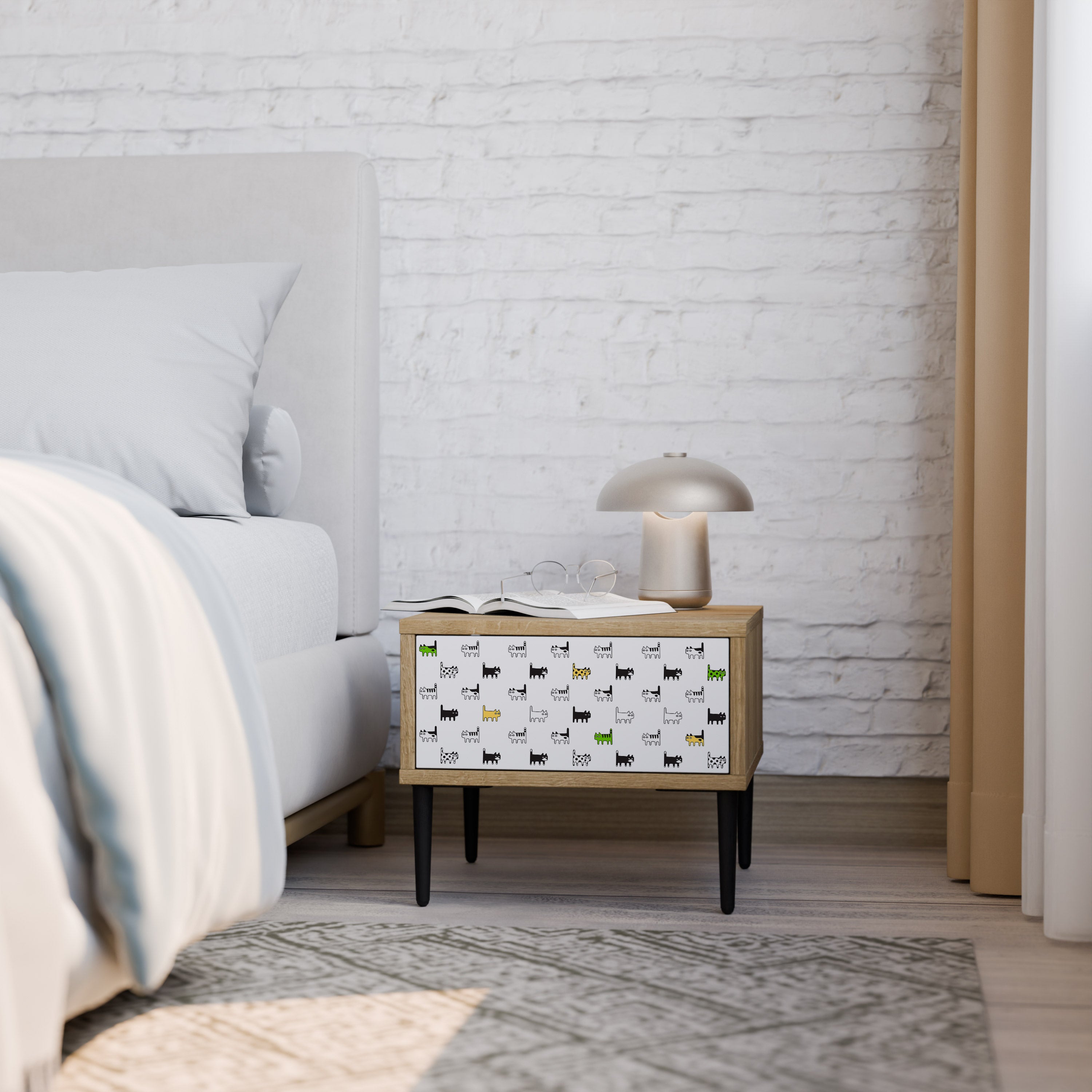 COMPILATION CHATS Table de chevet effet chêne