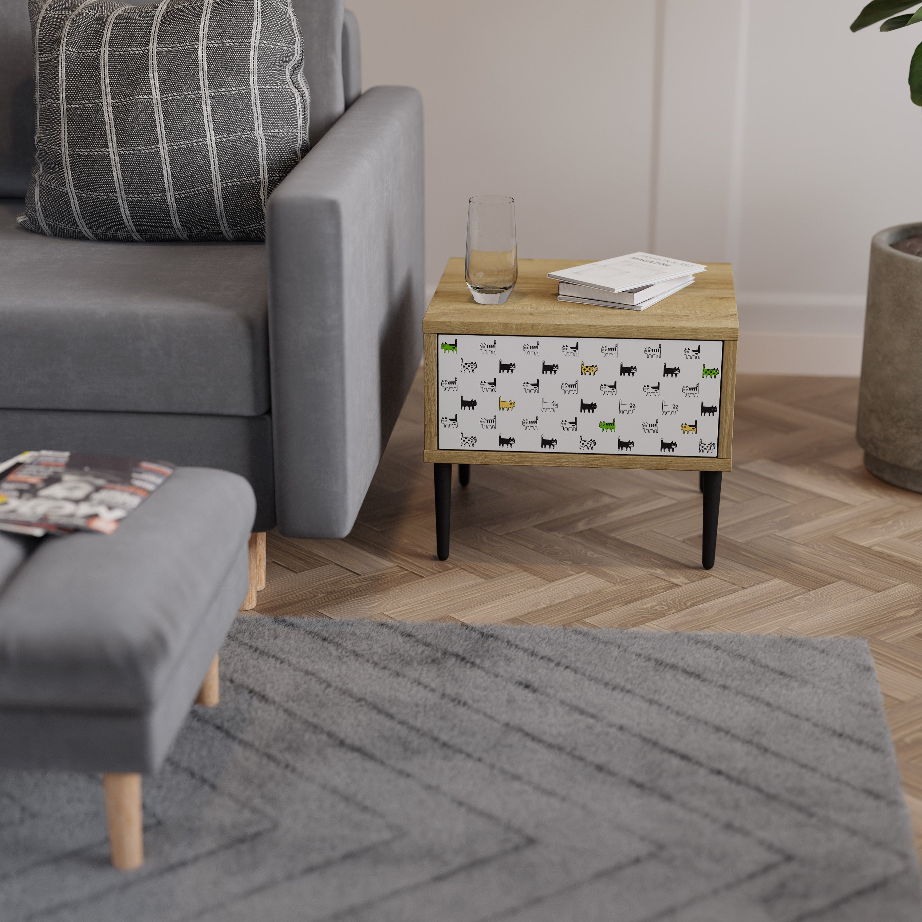 COMPILATION CHATS Table de chevet effet chêne