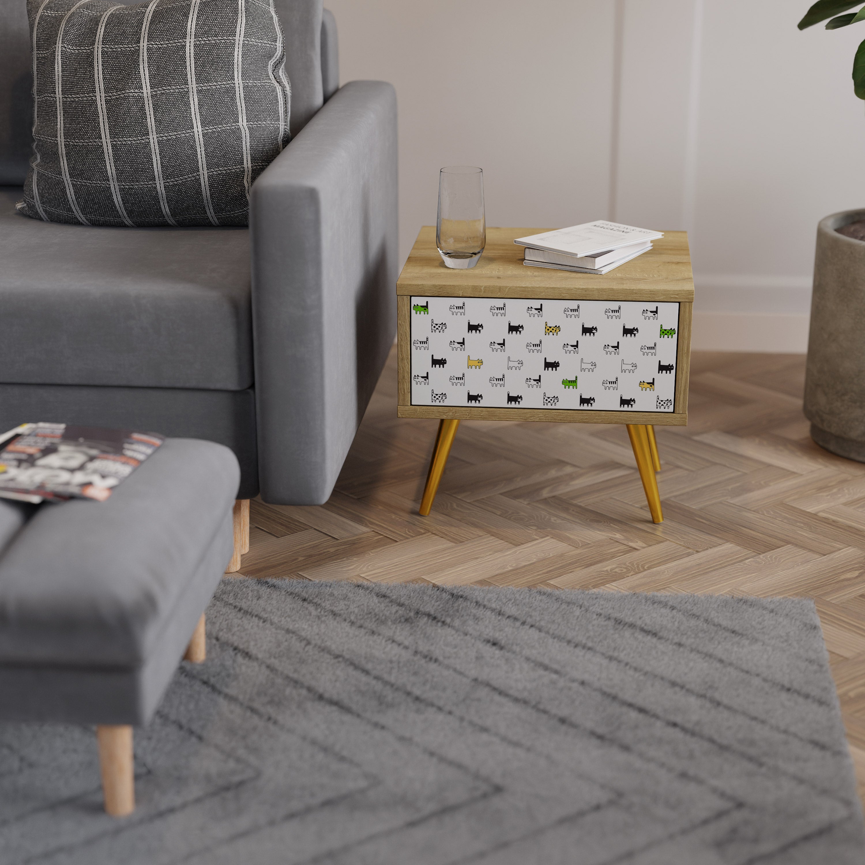 COMPILATION CHATS Table de chevet effet chêne