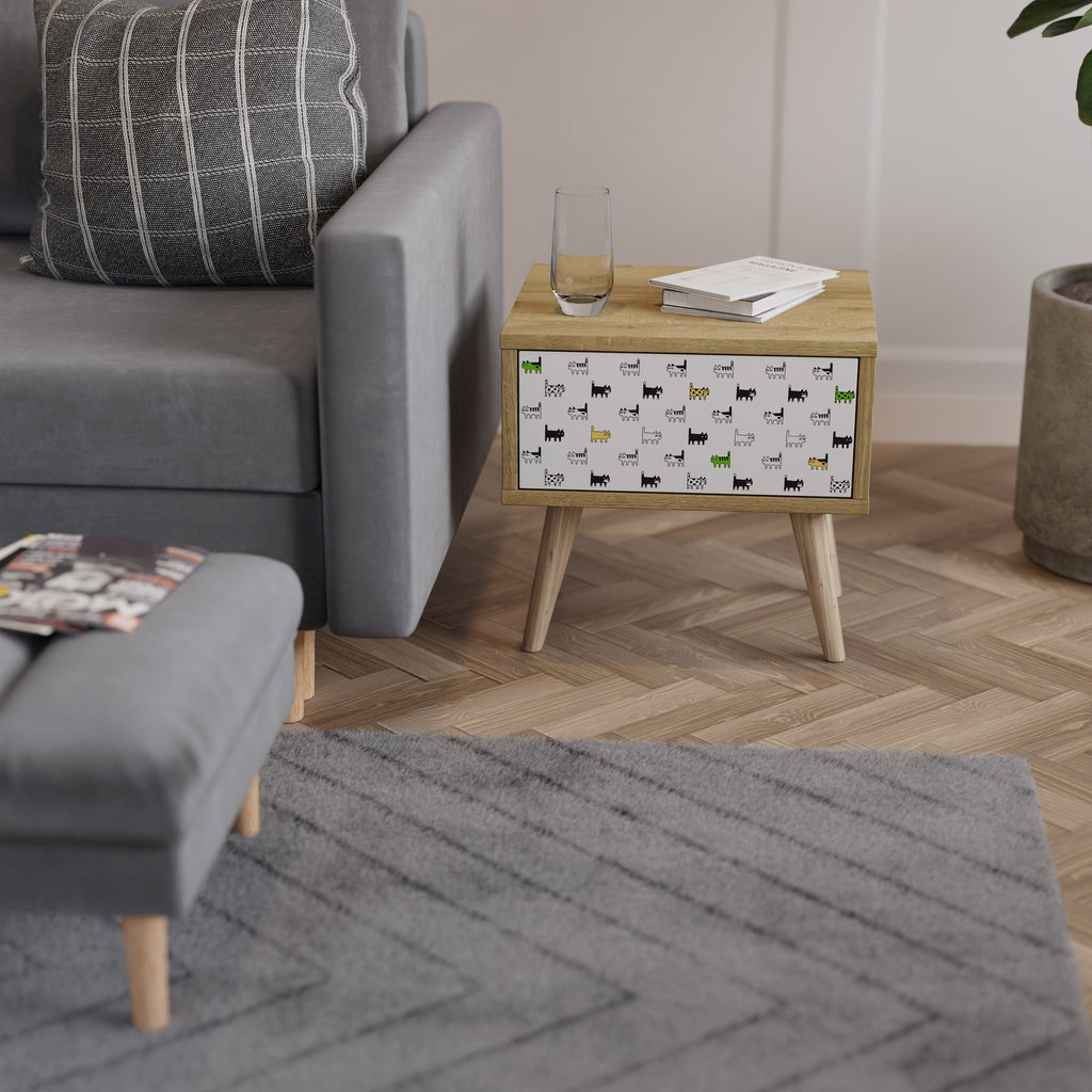 COMPILATION CHATS Table de chevet effet chêne