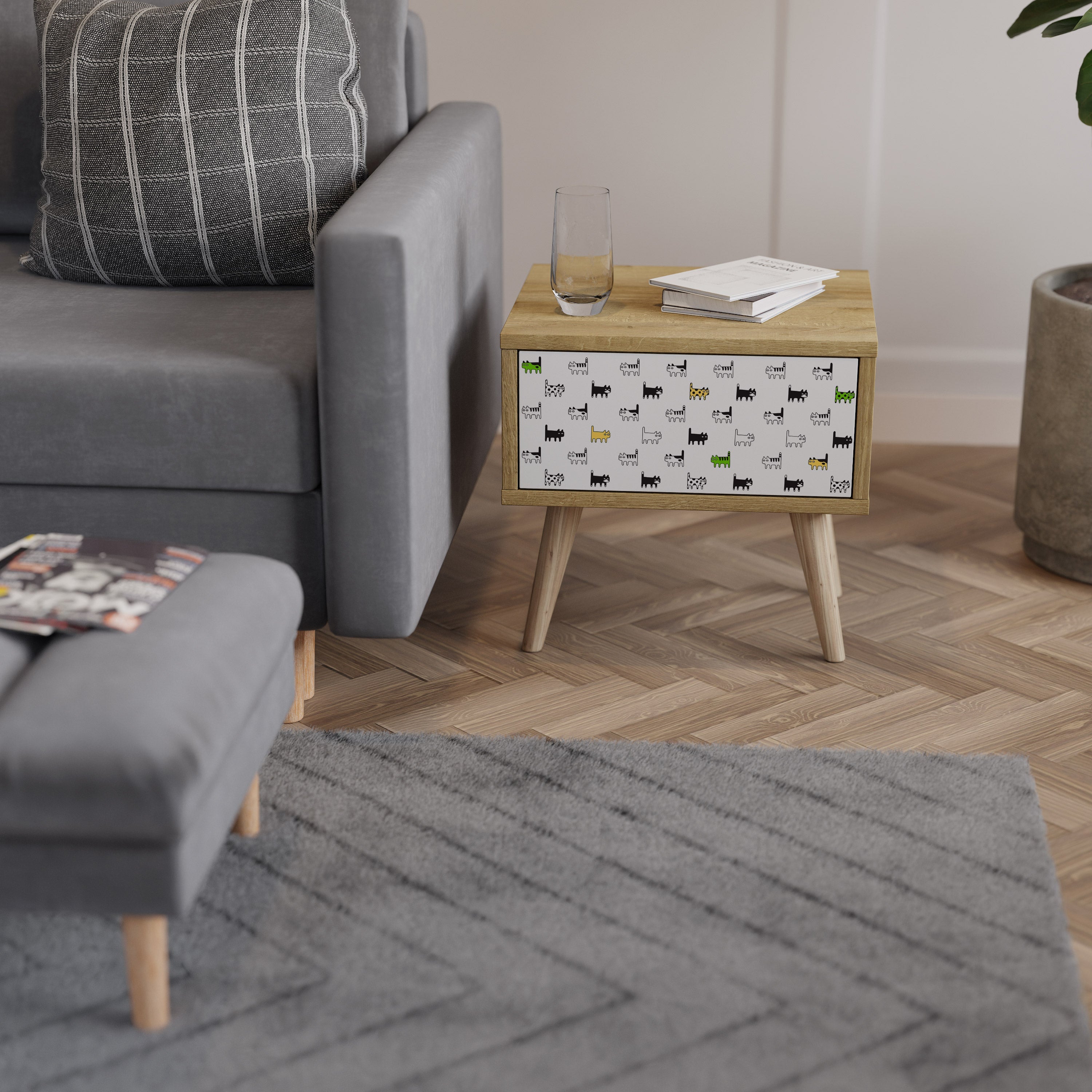 COMPILATION CHATS Table de chevet effet chêne