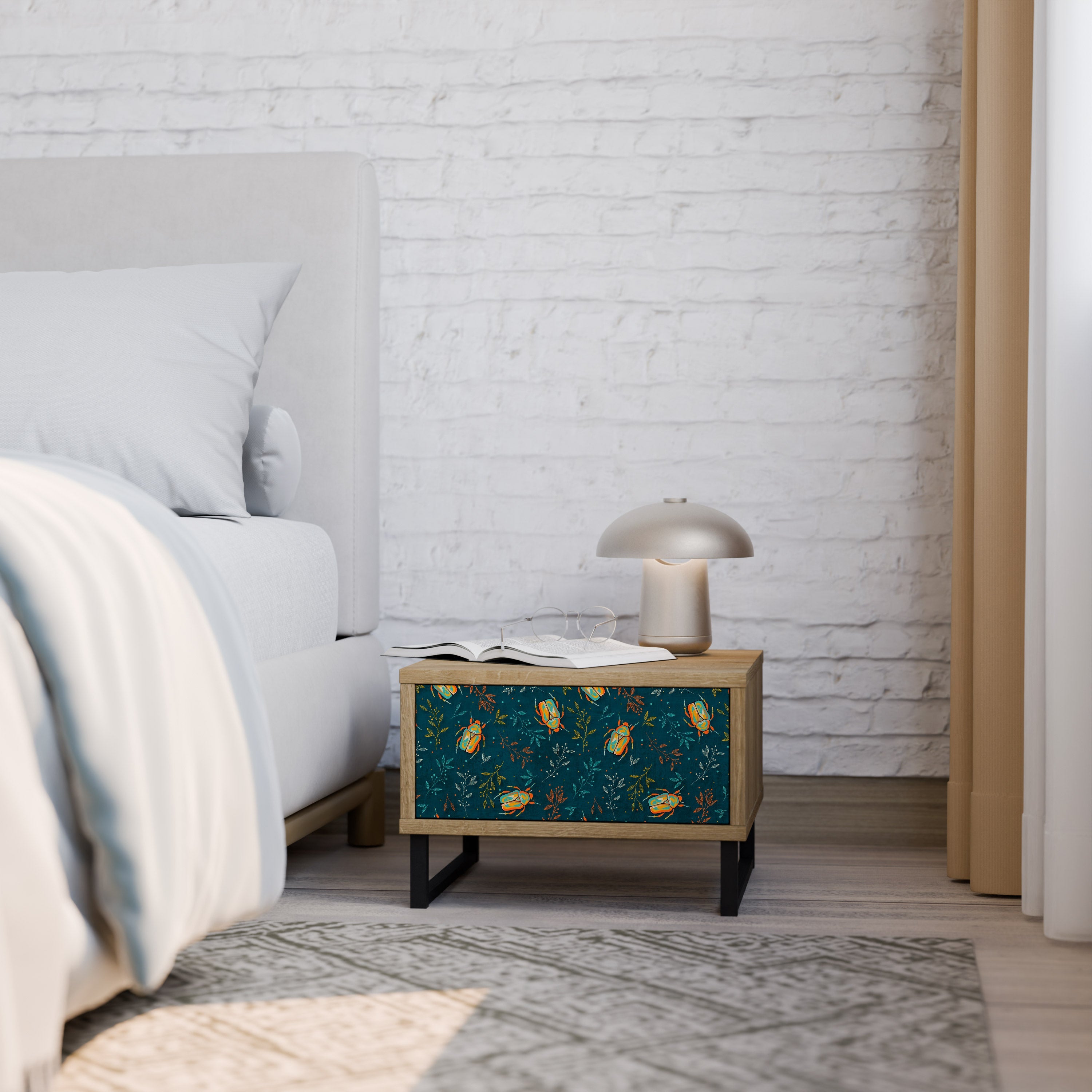 Table de chevet INSECTES D'AUTOMNE effet chêne