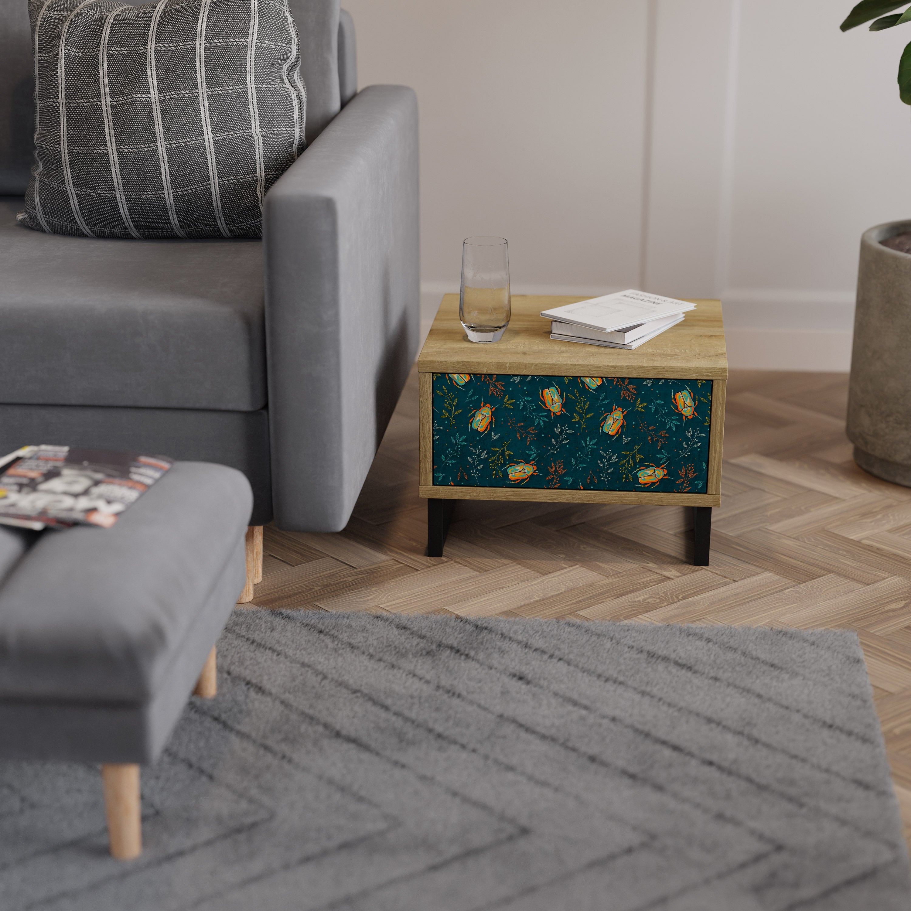 Table de chevet INSECTES D'AUTOMNE effet chêne