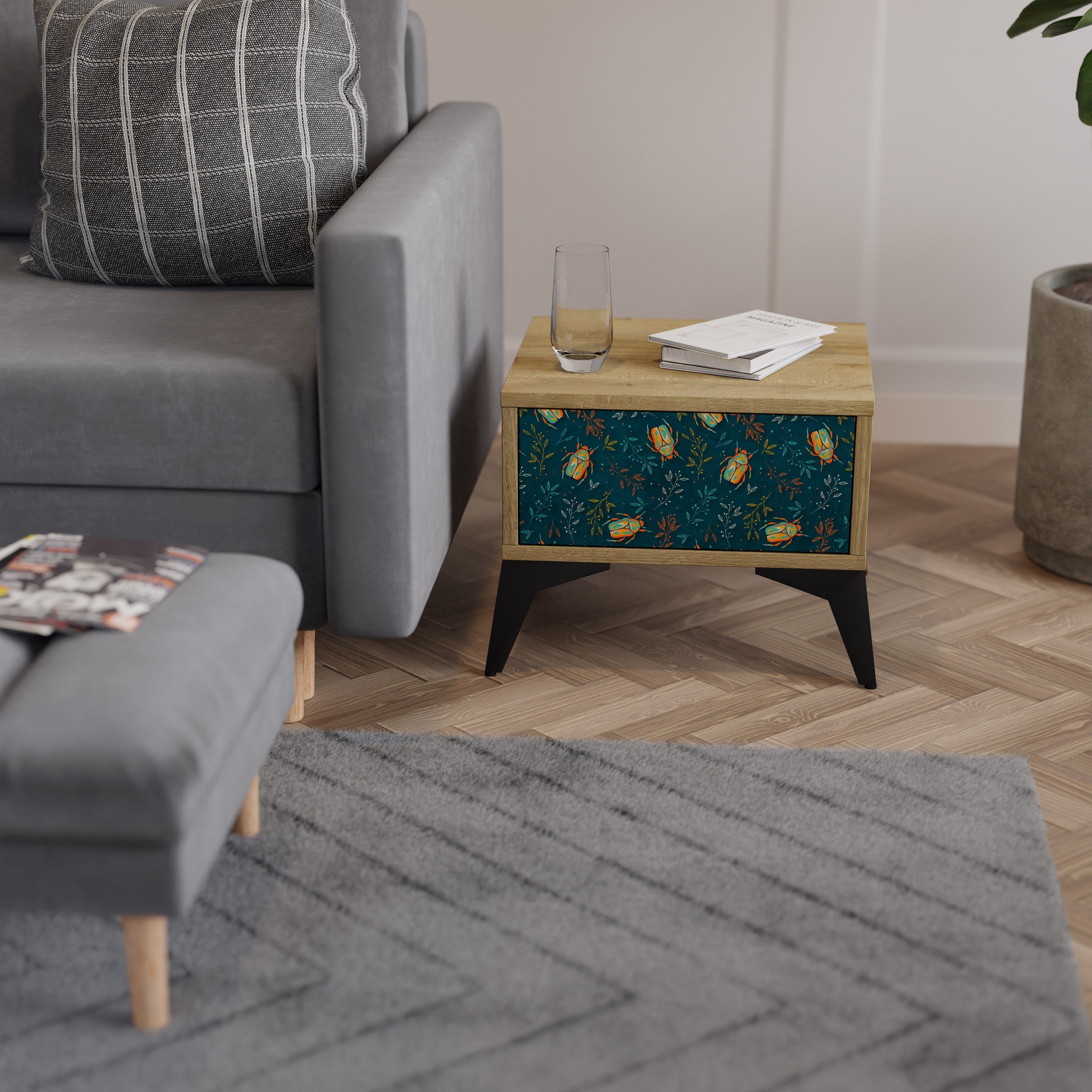 Table de chevet INSECTES D'AUTOMNE effet chêne