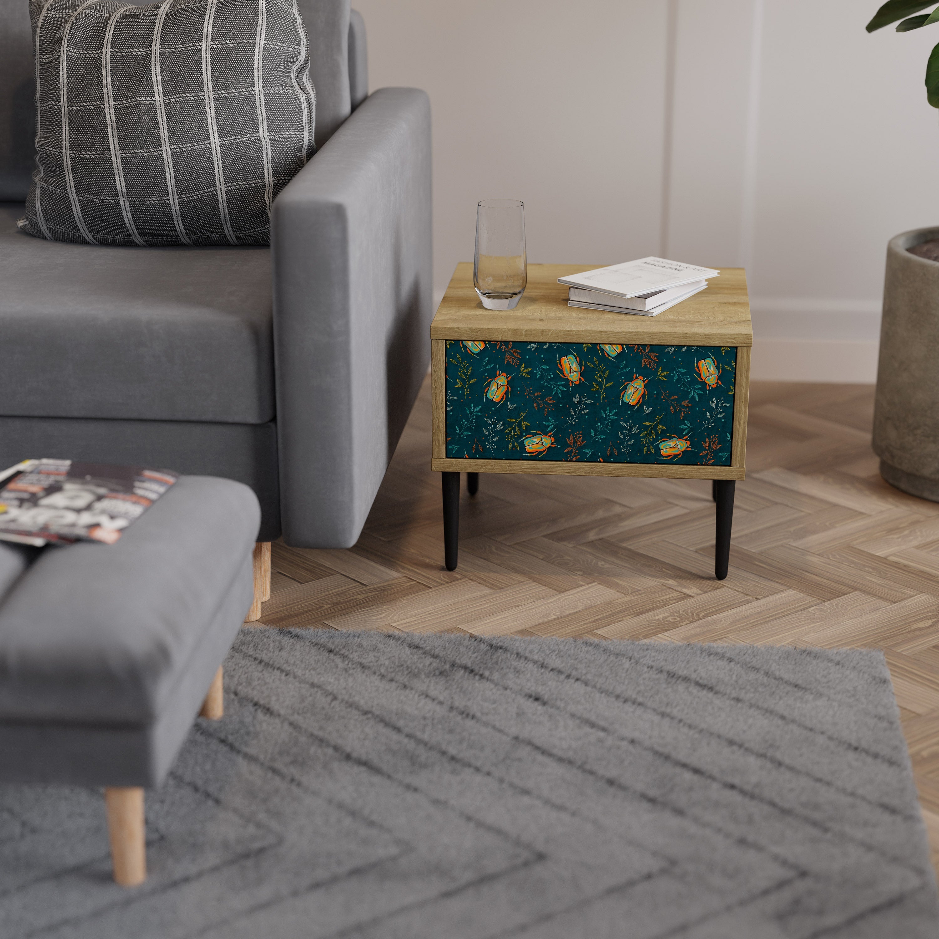 Table de chevet INSECTES D'AUTOMNE effet chêne