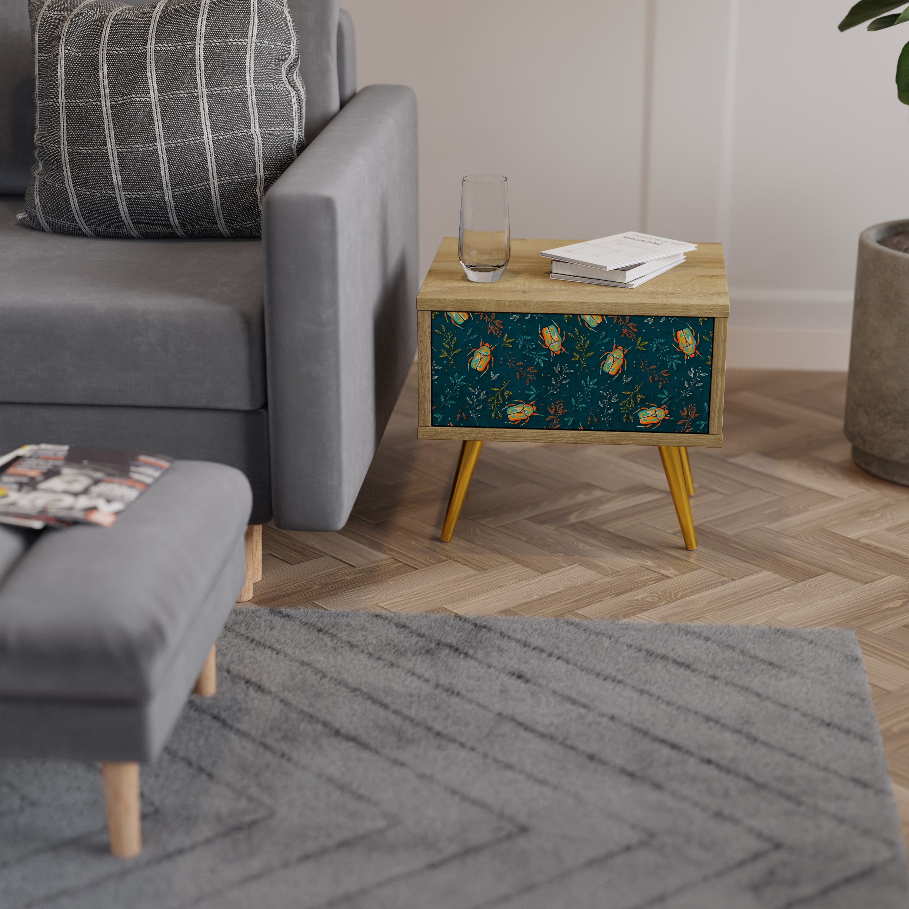 Table de chevet INSECTES D'AUTOMNE effet chêne