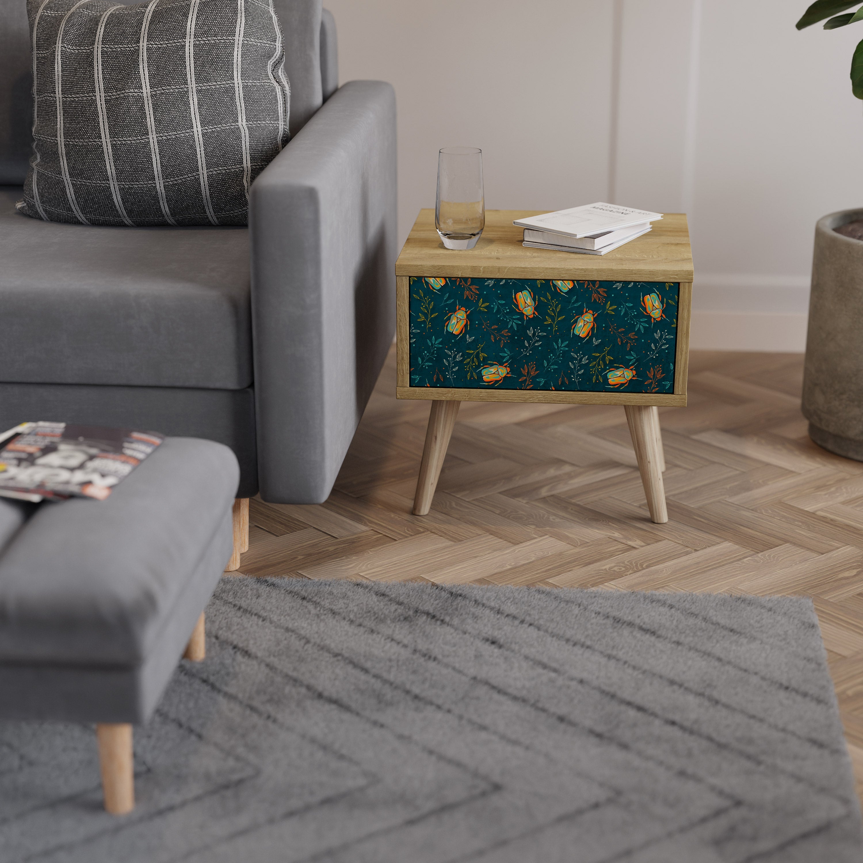 Table de chevet INSECTES D'AUTOMNE effet chêne