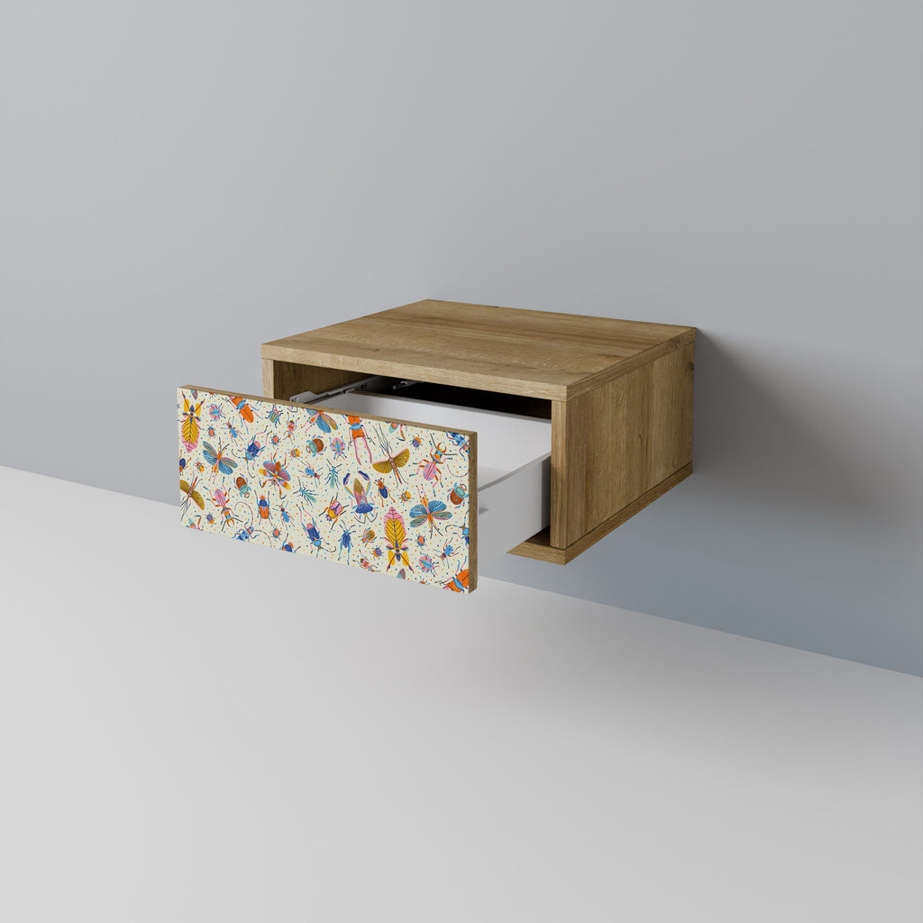 Table de chevet INSECTES COLORÉS effet chêne