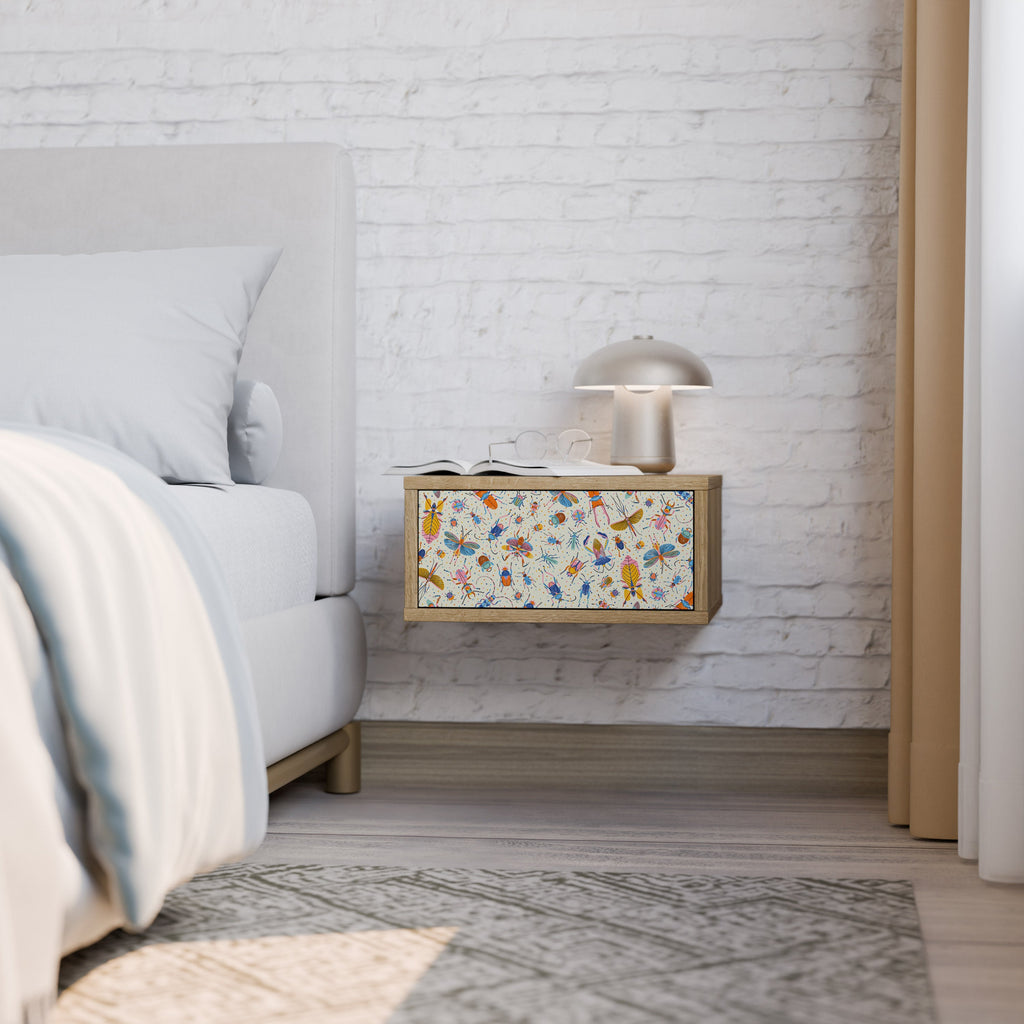 Table de chevet INSECTES COLORÉS effet chêne