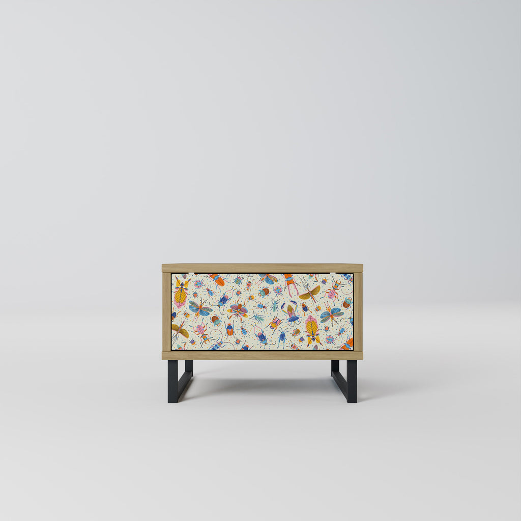 Table de chevet INSECTES COLORÉS effet chêne