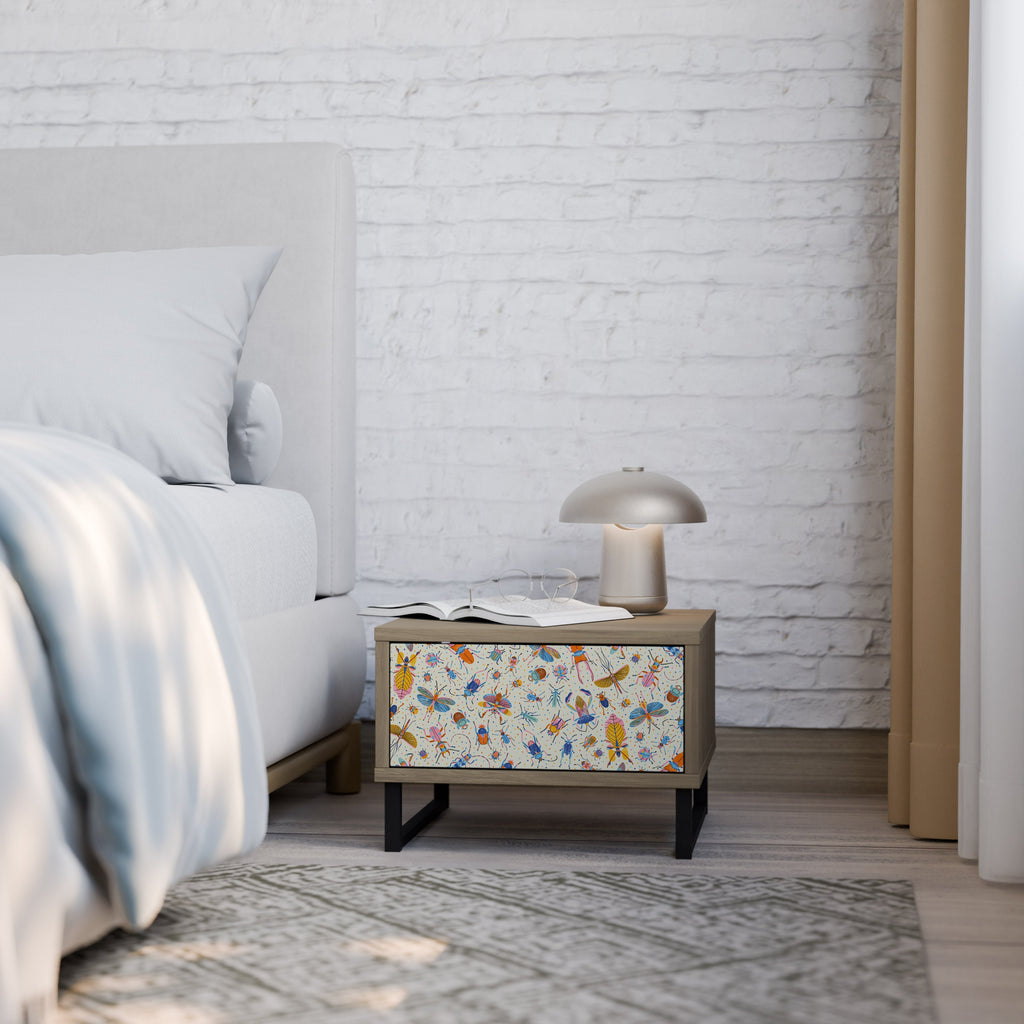 Table de chevet INSECTES COLORÉS effet chêne