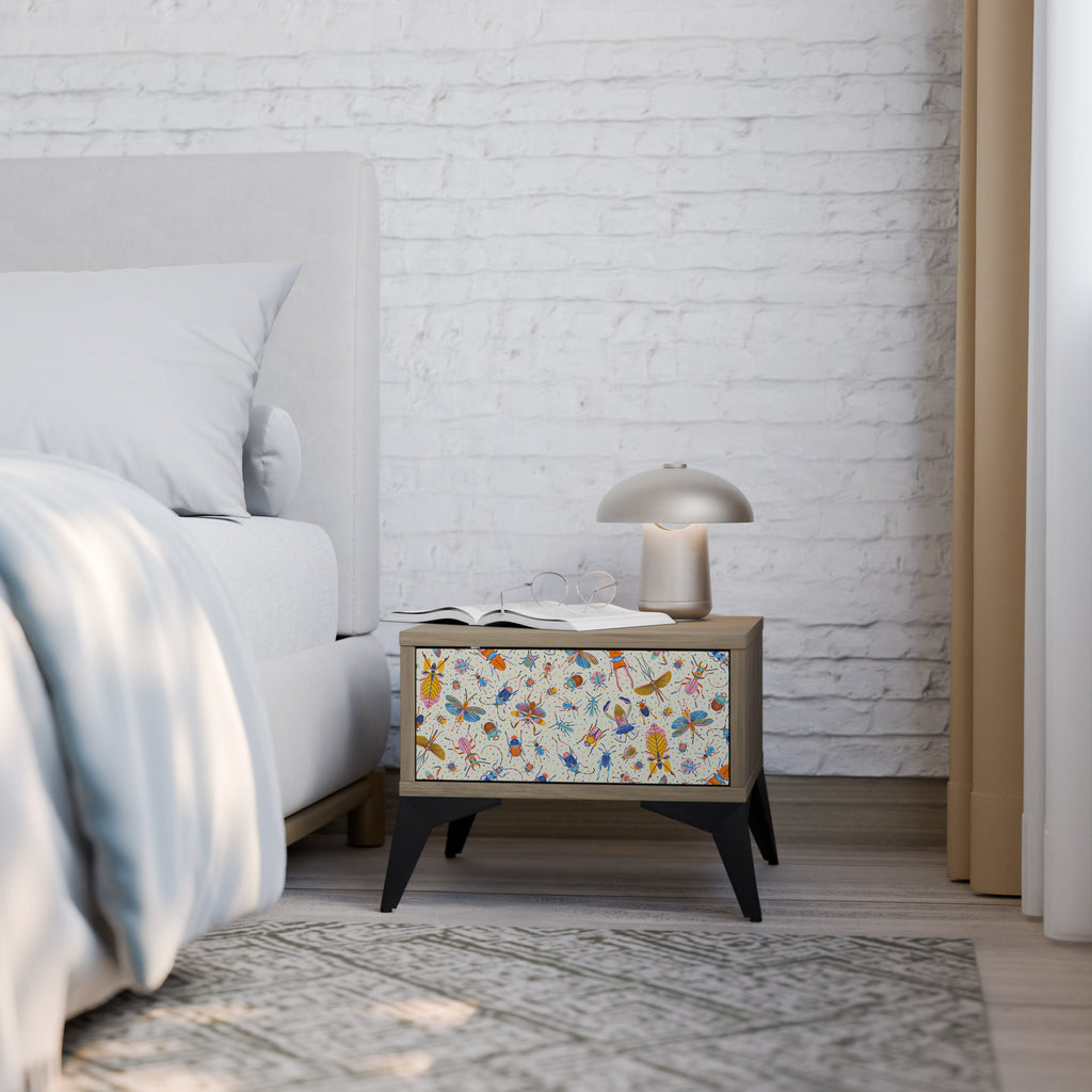 Table de chevet INSECTES COLORÉS effet chêne